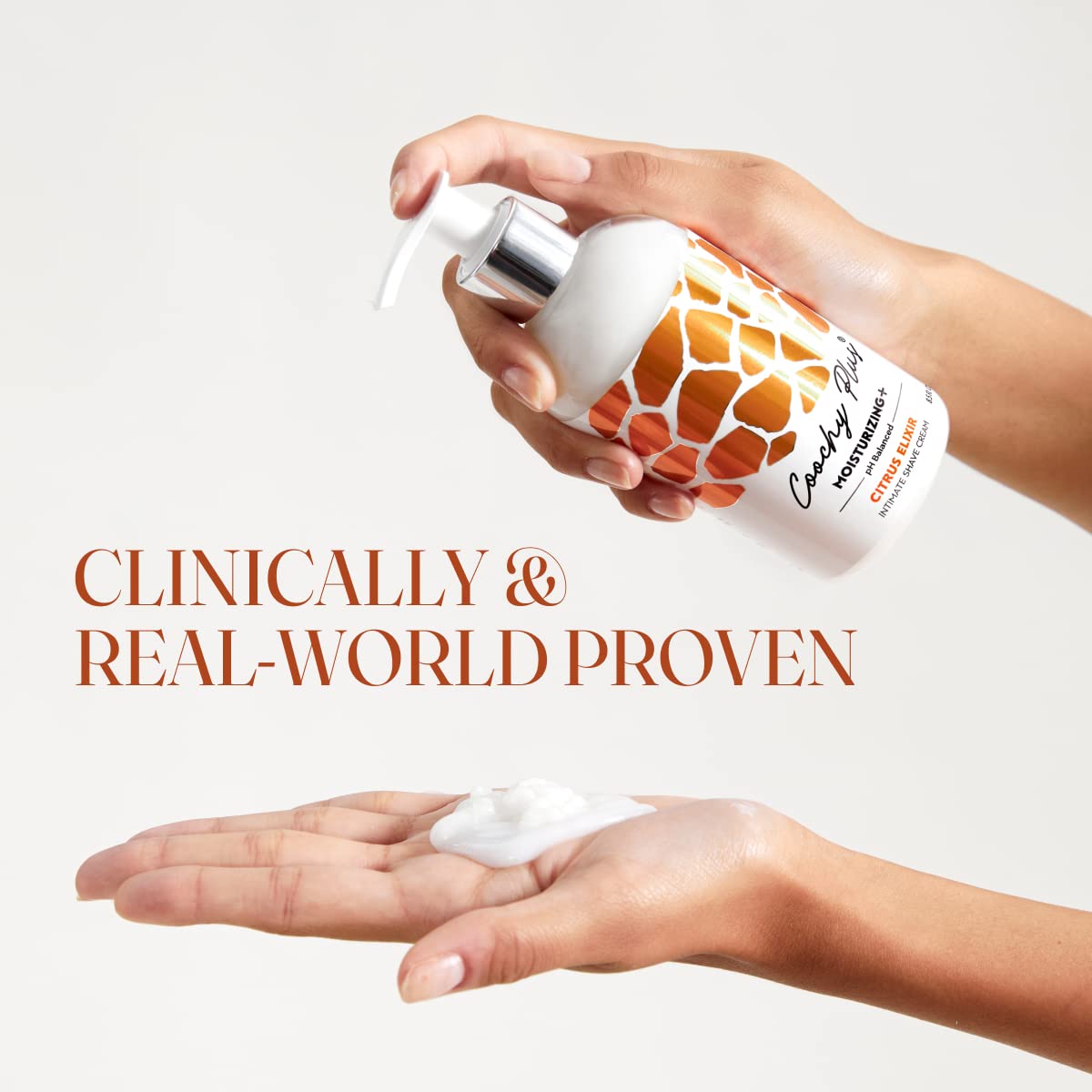 Close-up emphasizes MOISTURIZING+ formula and patent-pending design.