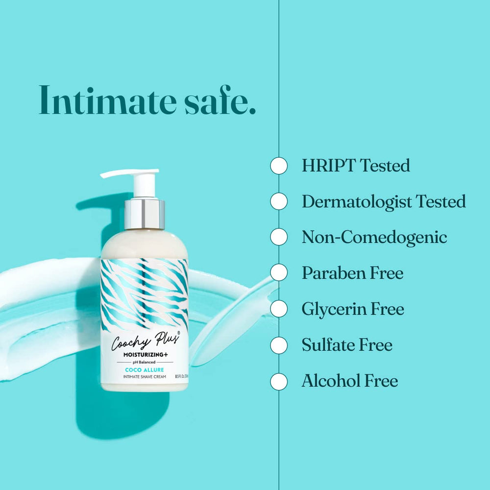 IntiMD Coochy Plus Coco Allure used near bikini area for gentle shaving.