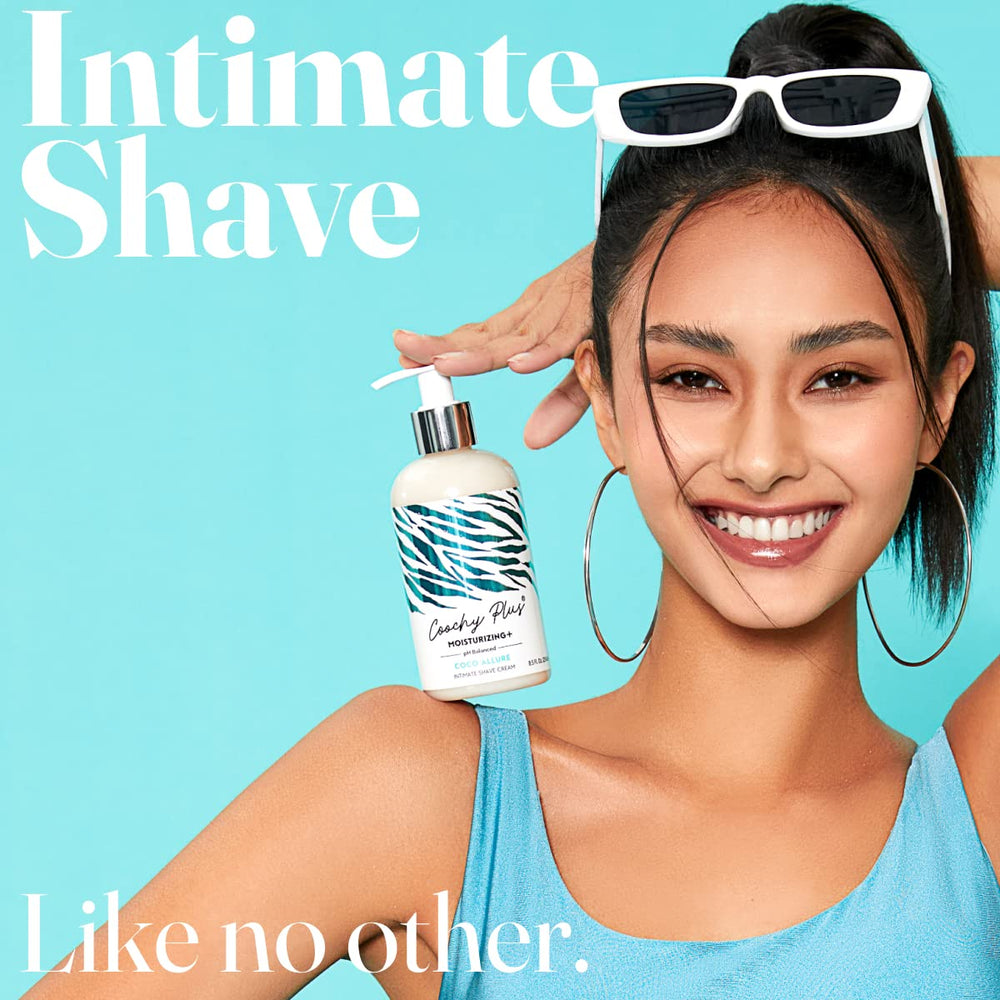 IntiMD Coochy Plus Coco Allure cream texture designed for silky glide during shaving.