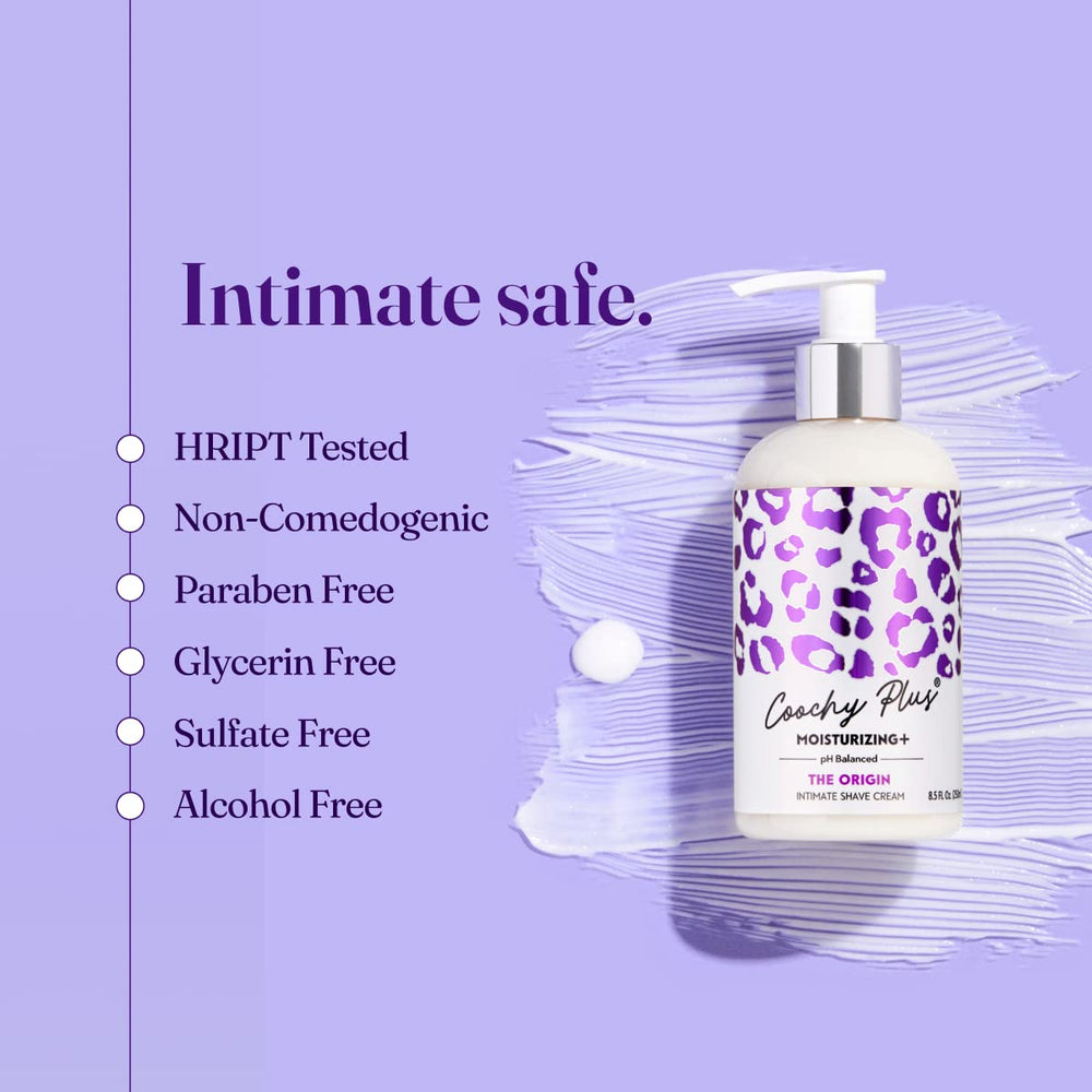 IntiMD Coochy Plus rich cream texture ready for close, comfortable shaves.