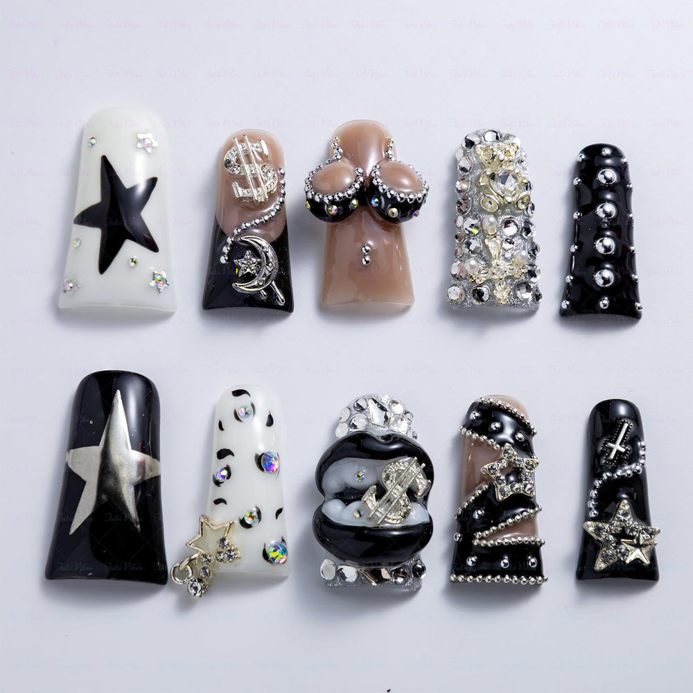 IntoVibes luxury acrylic nails with duck shape, long tips for a bold, fashion-forward look.