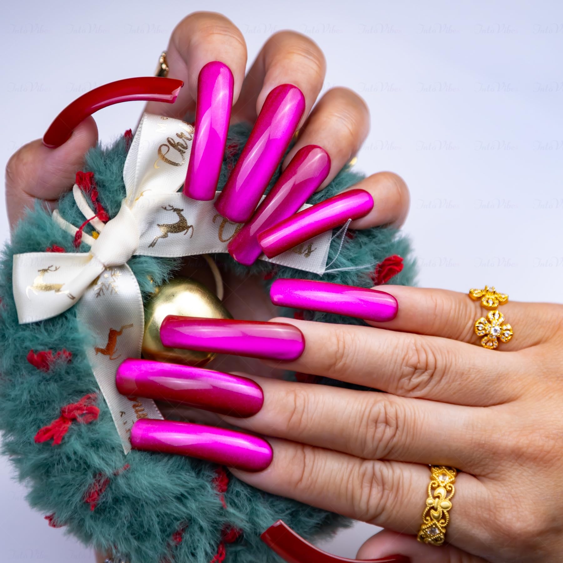 IntoVibes Purple Shimmer XL nails with curved down groove for a natural, salon-quality look.