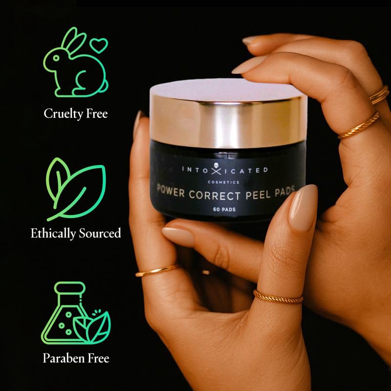 Intoxicated Cosmetics Power Correct Peel Pad cotton pad with even application.