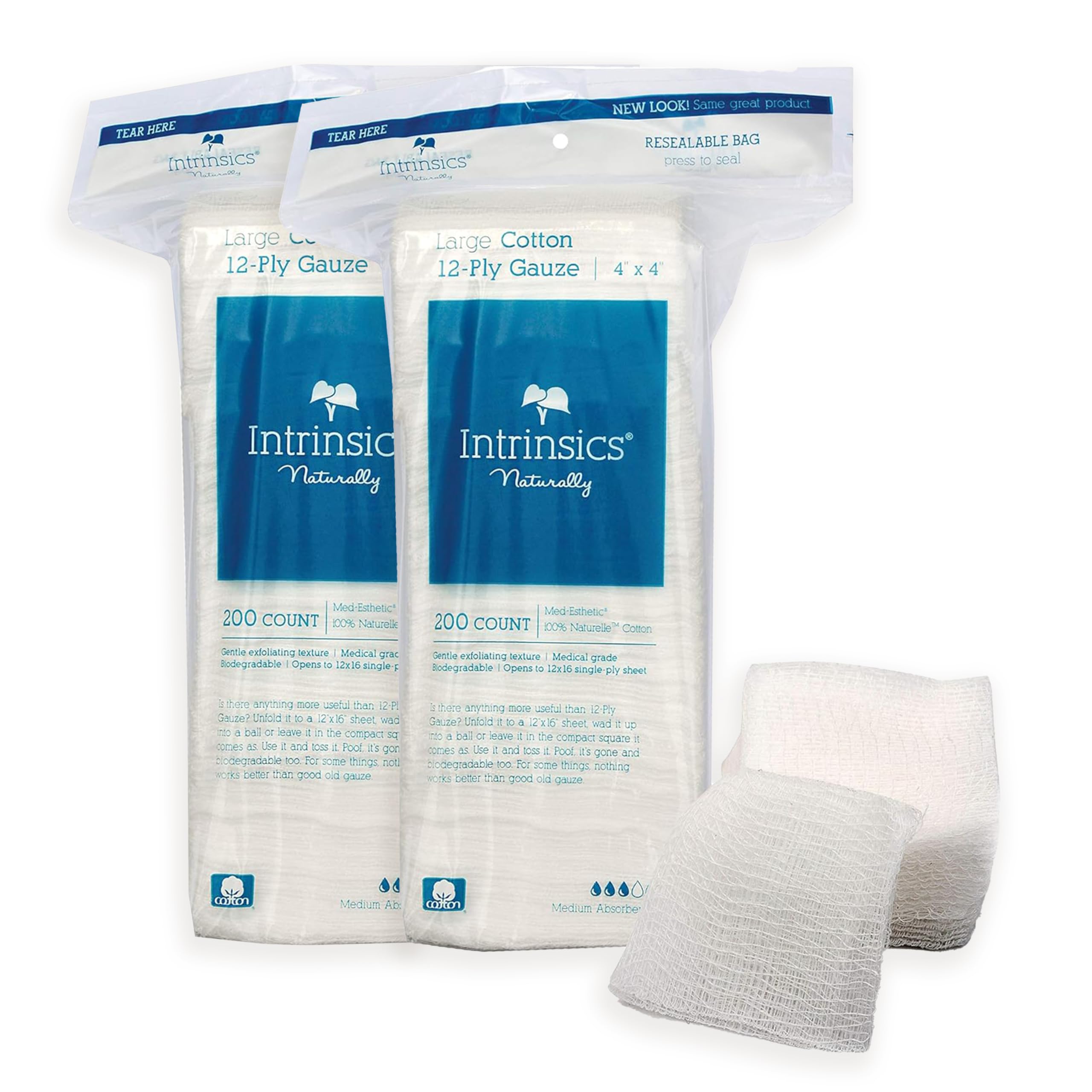 Intrinsics cotton gauze pad 4x4 folded for a gentle spa-grade prep.