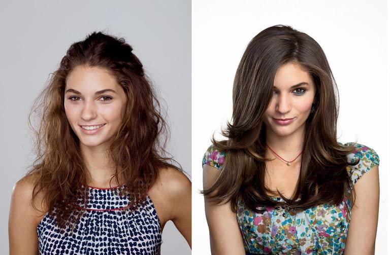INVERTO REVOLUTION 60 before-after: visible frizz reduction and smoother texture.