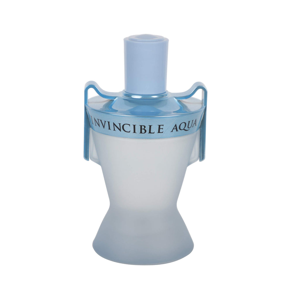 Invincible Aqua full bottle on surface, versatile fragrance for work and evenings.