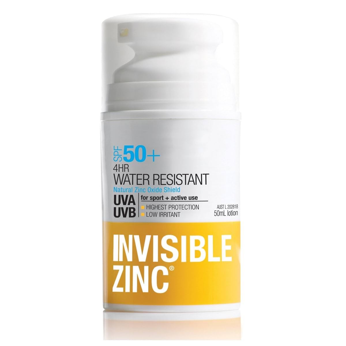 Invisible Zinc SPF50 bottle delivering UVA-UVB protection for daily sun defense