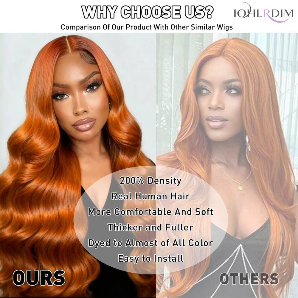 IOHLRDIM Ginger Orange Wig with body-wave styling suitable for daily wear.