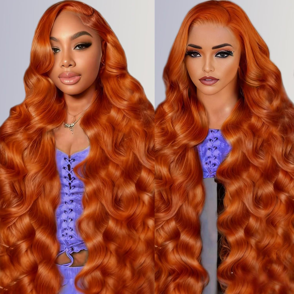 IOHLRDIM Ginger Orange Wig front view for natural parting and seamless lace-front look.