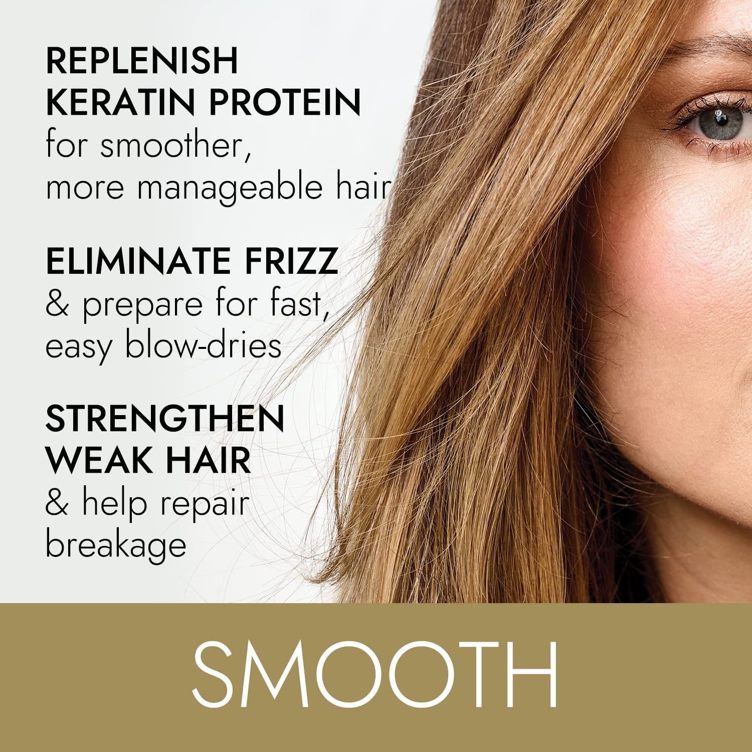 Ion Keratin Smoothing Conditioner hair hero closeup demonstrating smooth shine