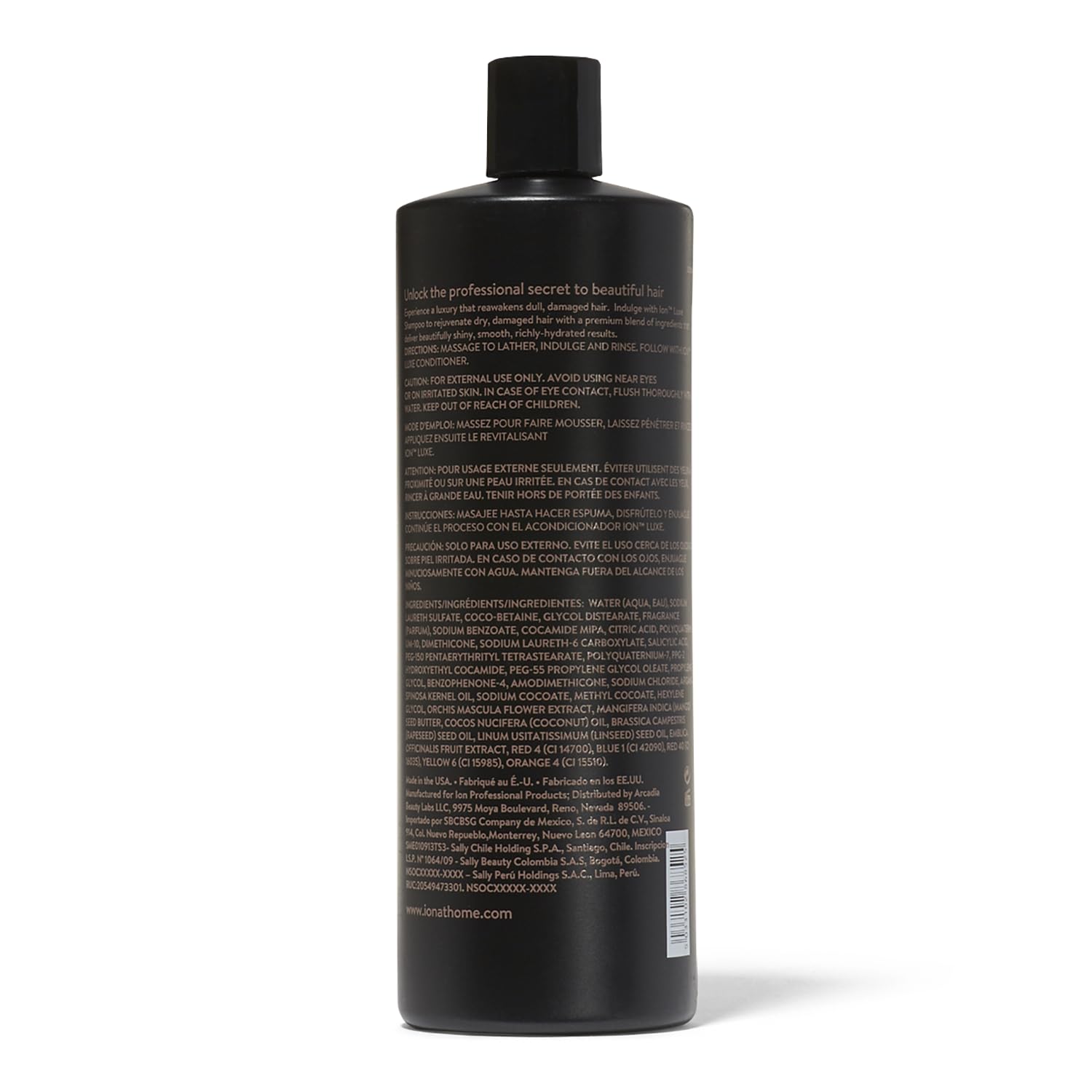 Close-up of Ion Luxe Shampoo texture with nutrient-rich oils.