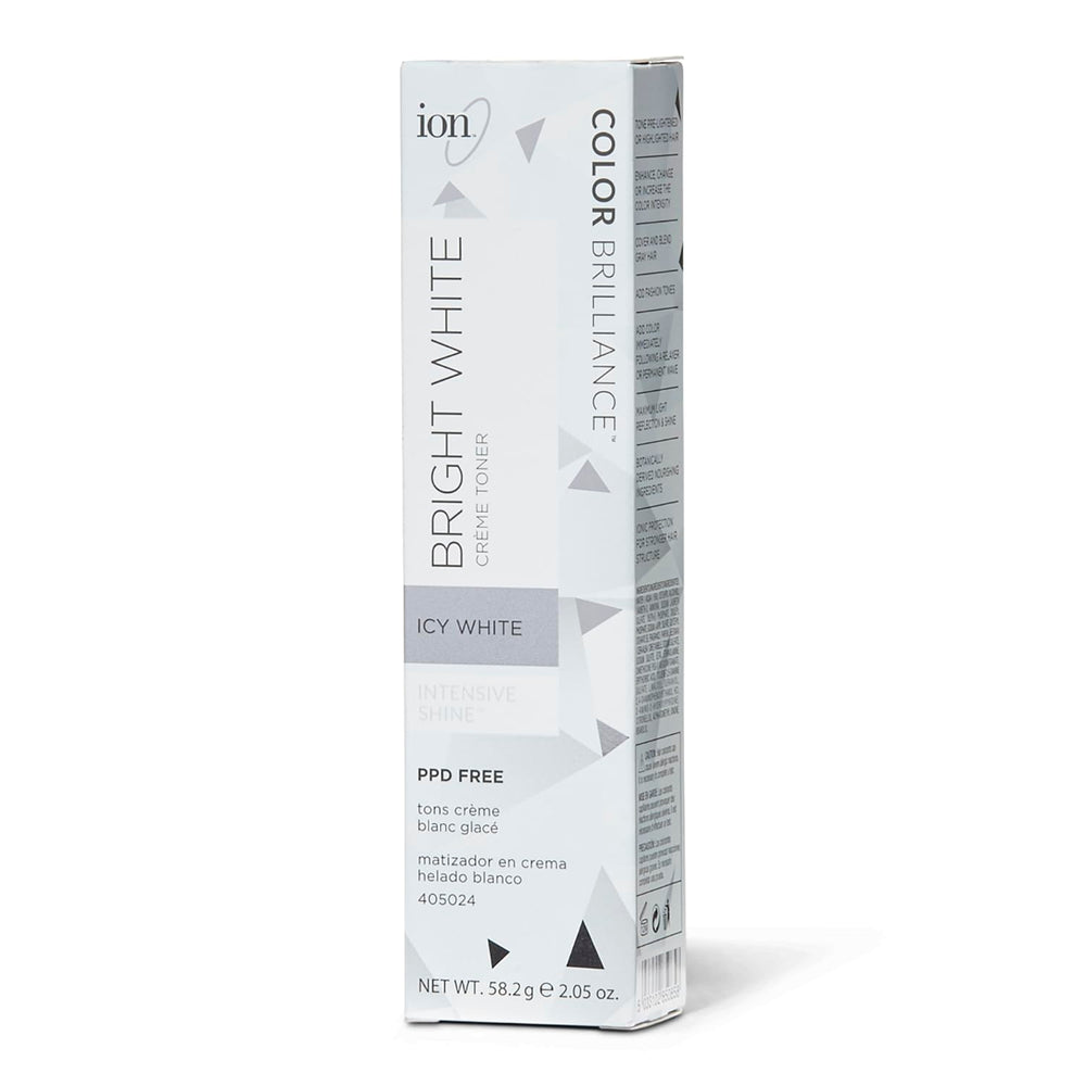 Ion Permanent Brights Icy White bottle shows rich color with fade resistance.