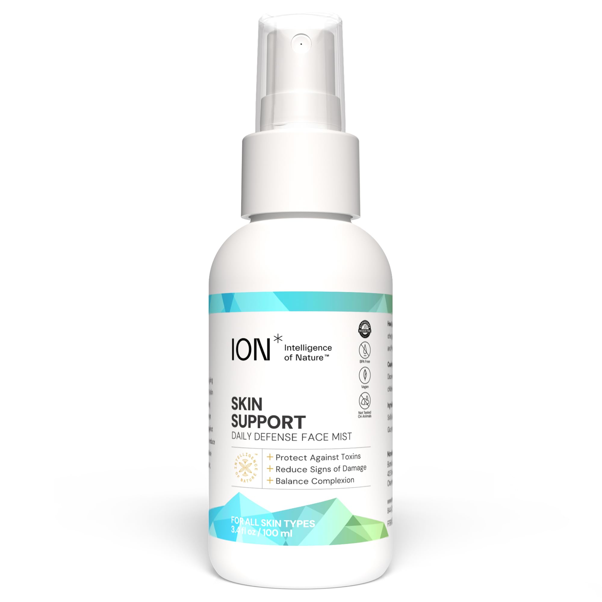 ION Skin Support face mist bottle for daily hydration and barrier protection.