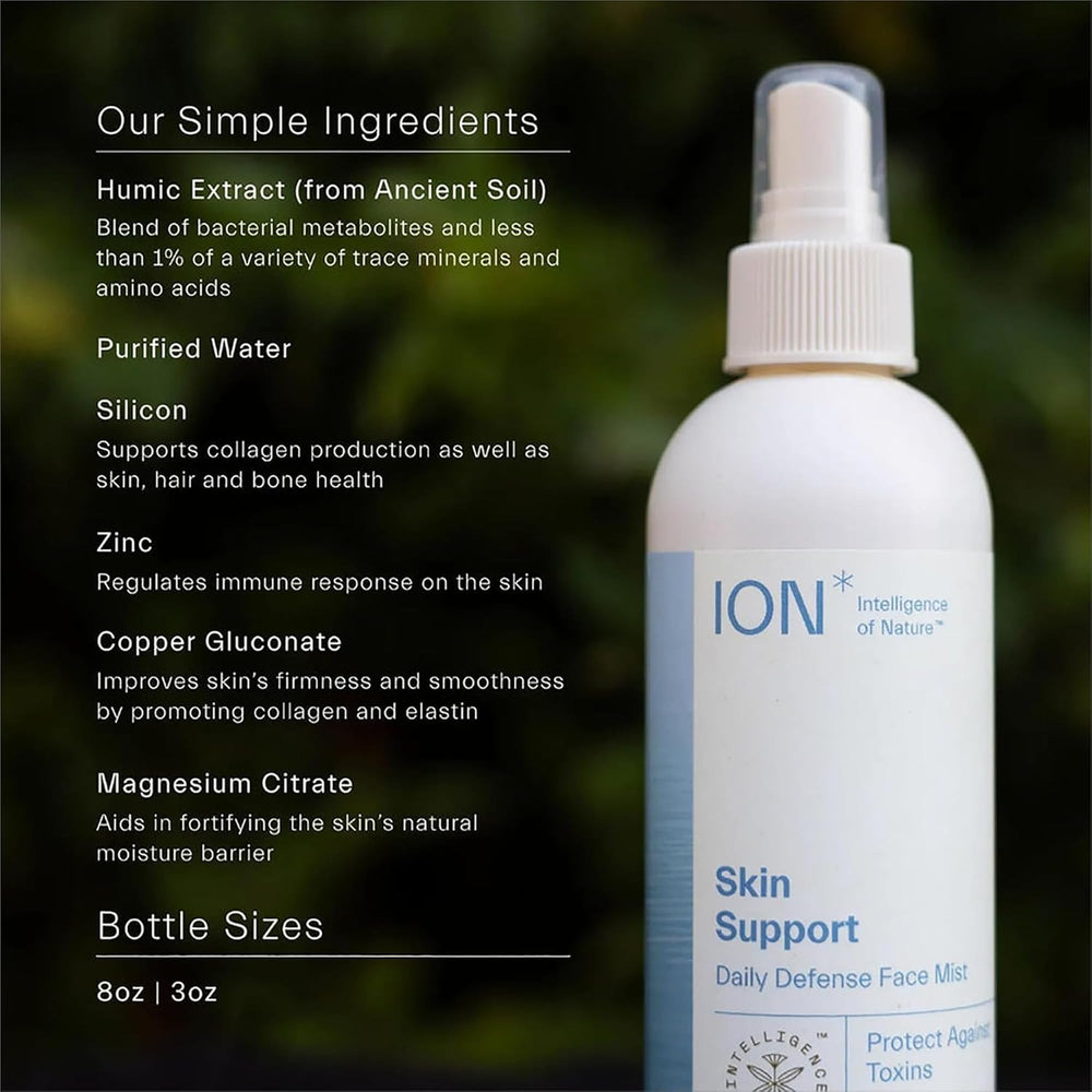 ION* Skin Support Face Mist fine mist spray on cheek for instant refreshment and hydration.
