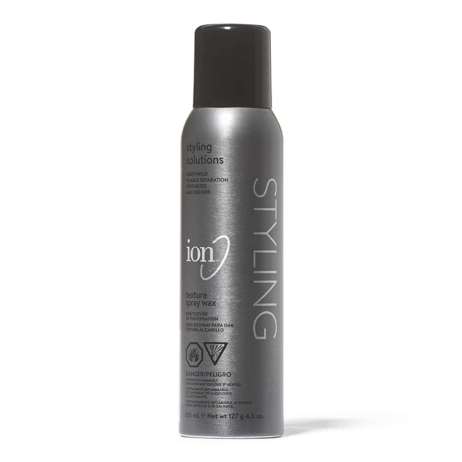 ion Texturizing Spray Wax bottle shows definition and flexible hold.