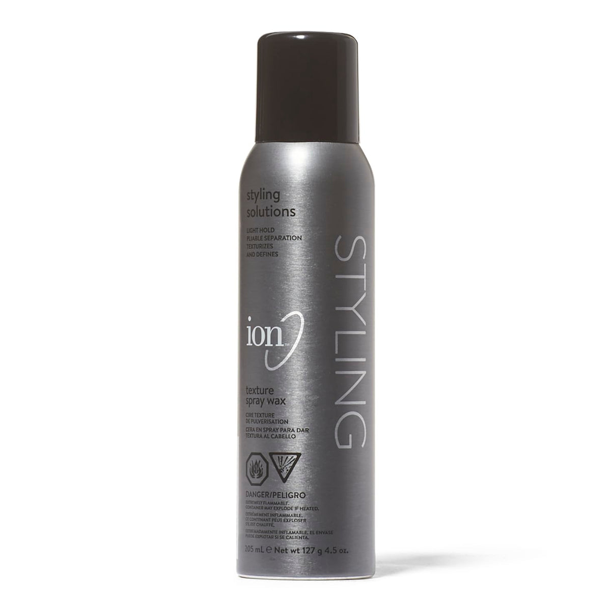ion Texturizing Spray Wax bottle shows definition and flexible hold.