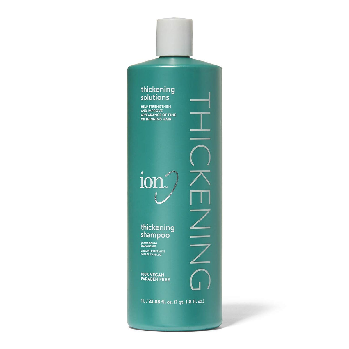 Ion Thickening Shampoo bottle front view, color-safe and vegan formula.