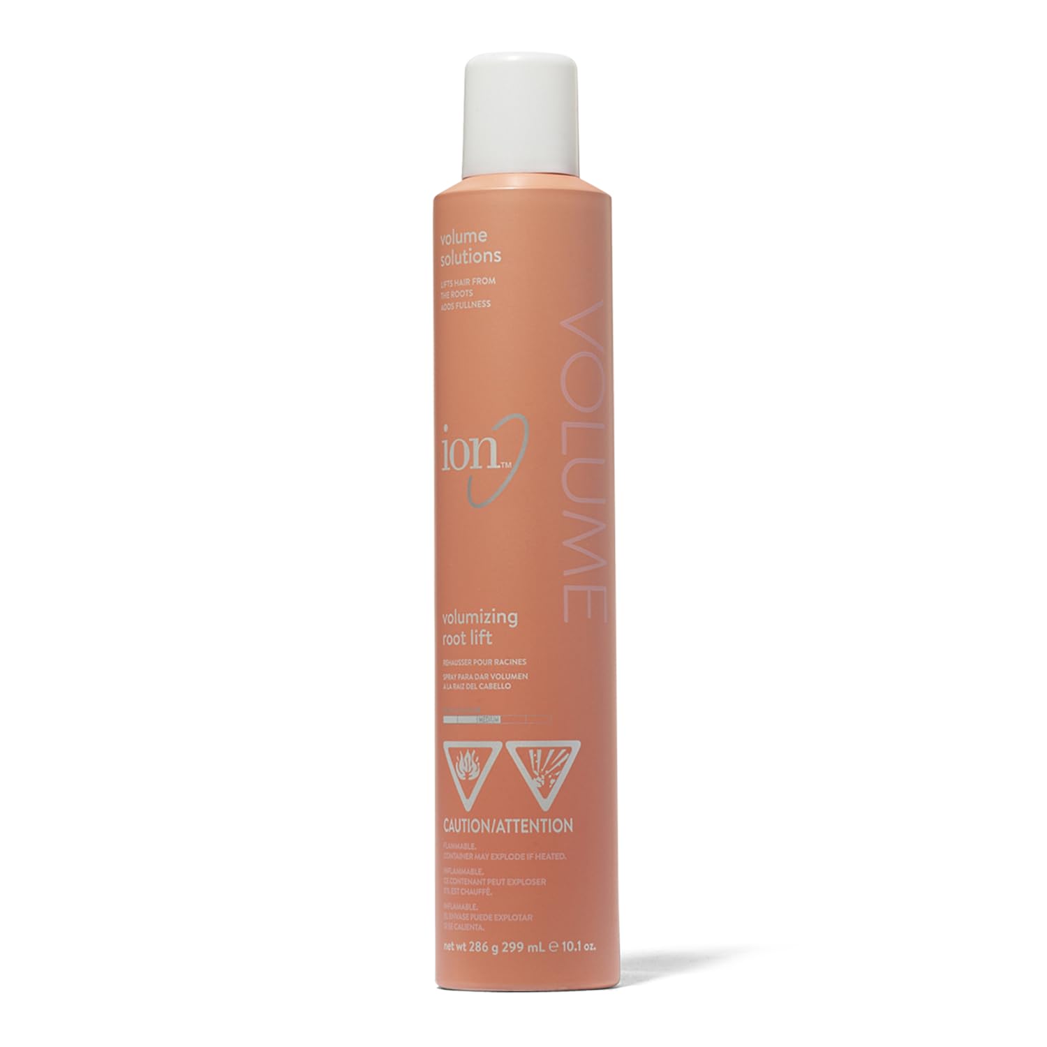 Ion Volumizing Root Lift bottle shows root fullness and long-lasting lift.