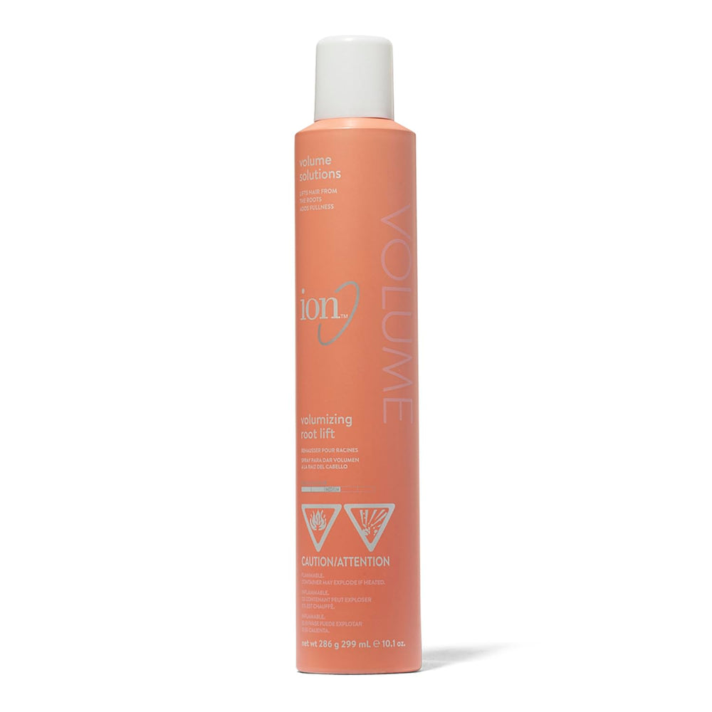 Ion Volumizing Root Lift bottle shows root fullness and long-lasting lift.