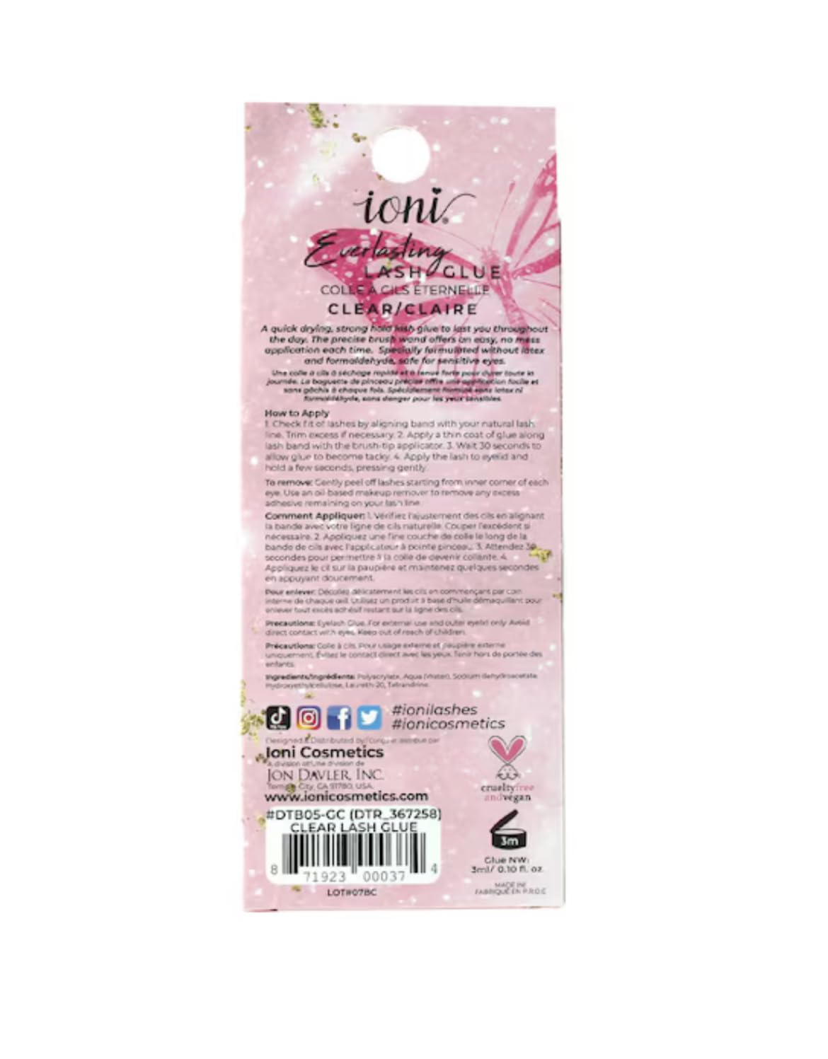 IONI Everlasting Lash Glue smudge-resistant hold for long-lasting lashes