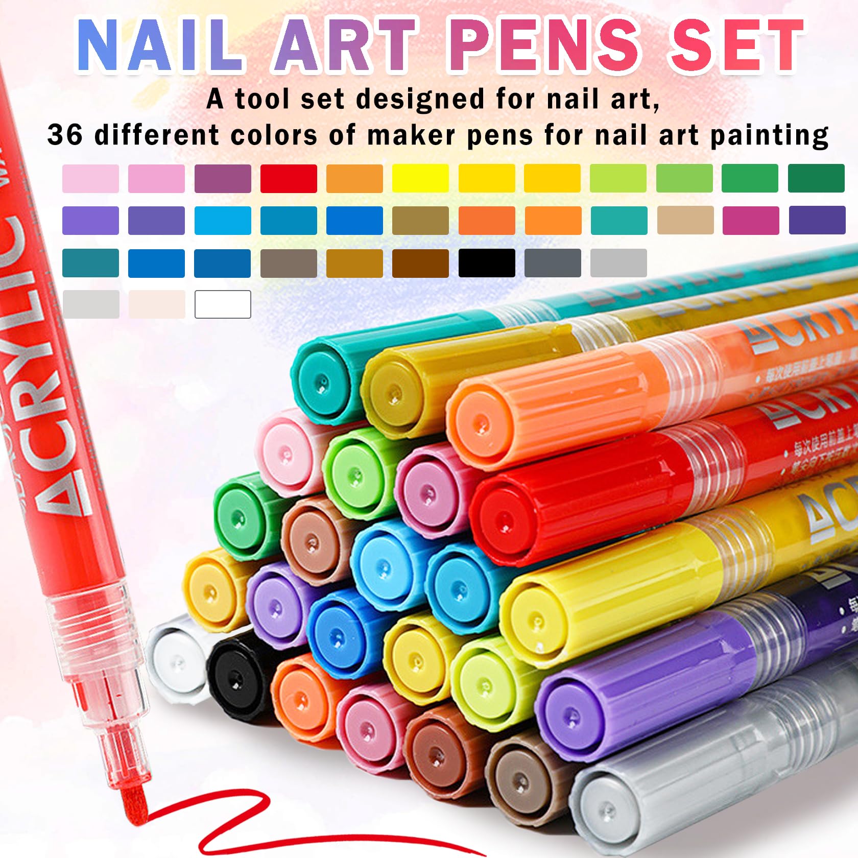 IONSGAKO nail art markers for drawing fine lines and patterns on nails.