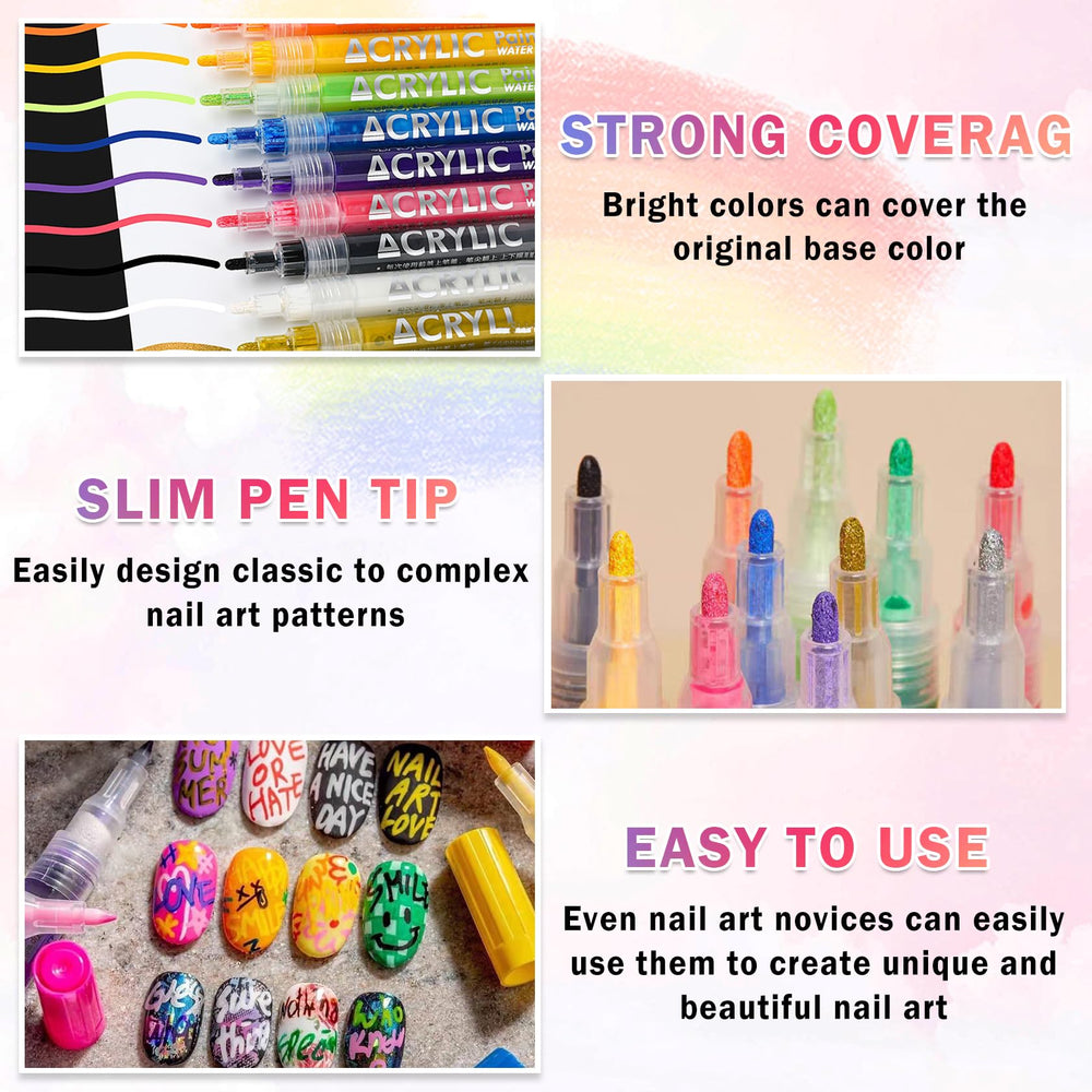 IONSGAKO quick-dry, waterproof nail pens for long-lasting DIY nail art at home.