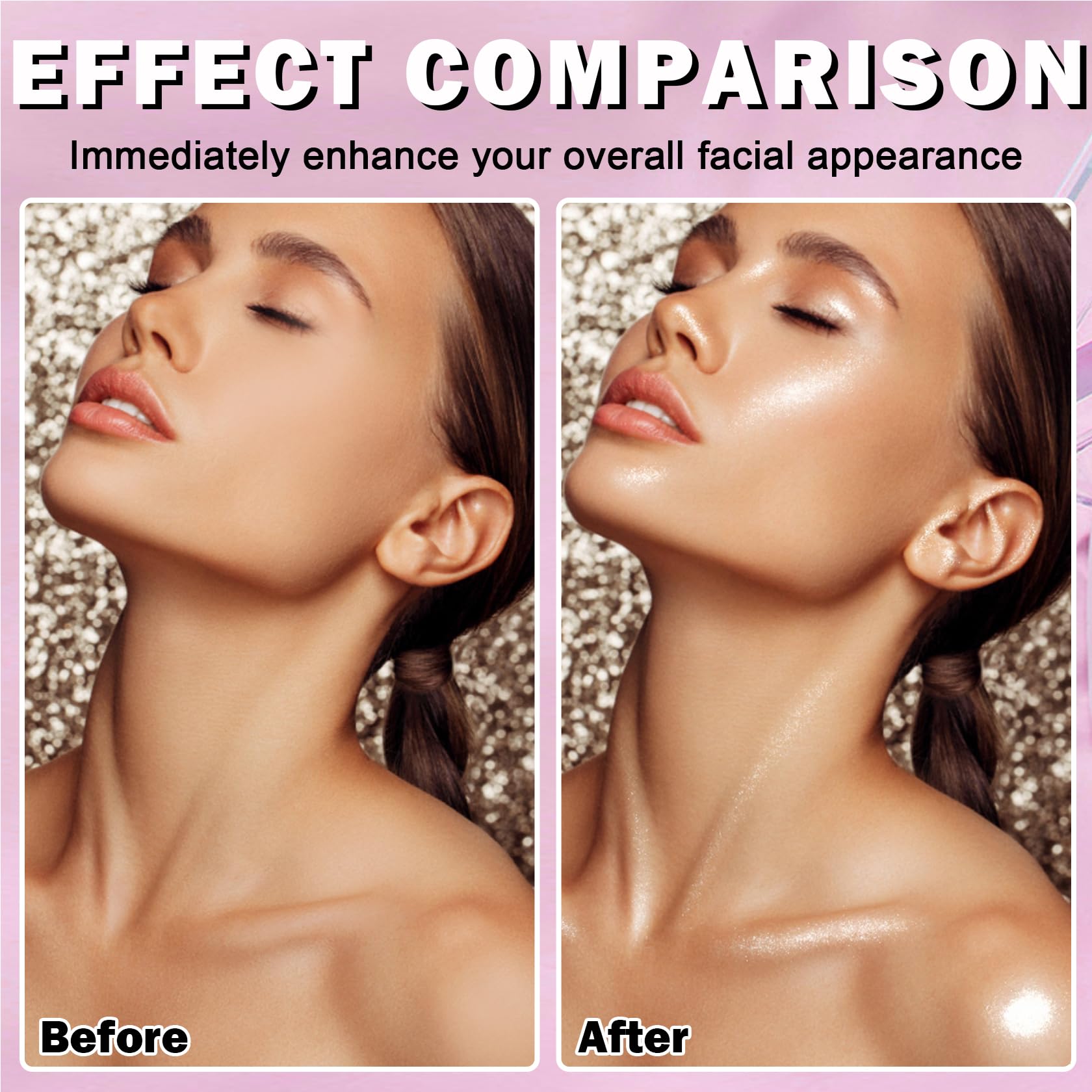 IONSGAKO highlighter application shows smooth blending on cheekbones and brow bones.