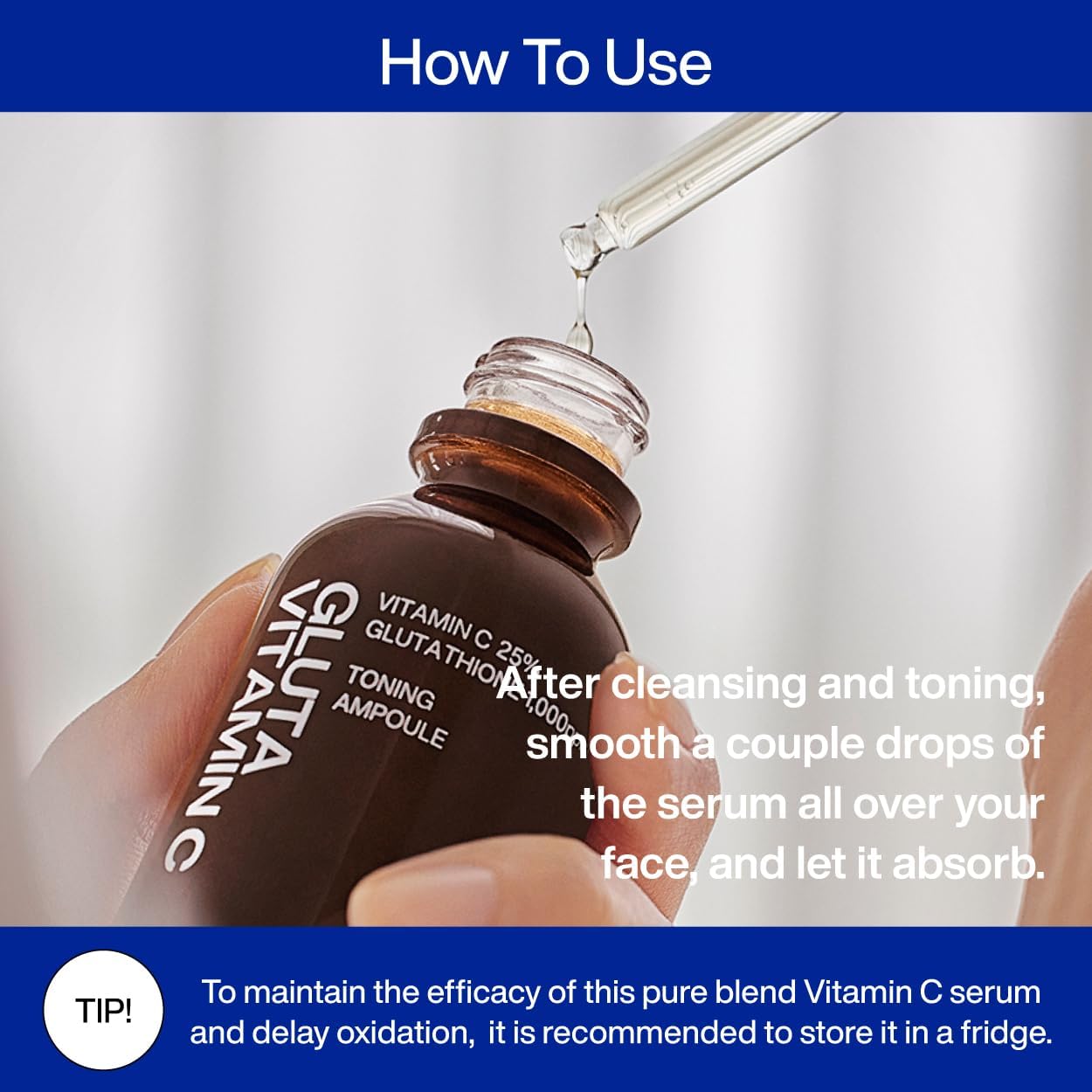 IOPE Gluta Vitamin C Serum droplets on finger ready for quick absorption