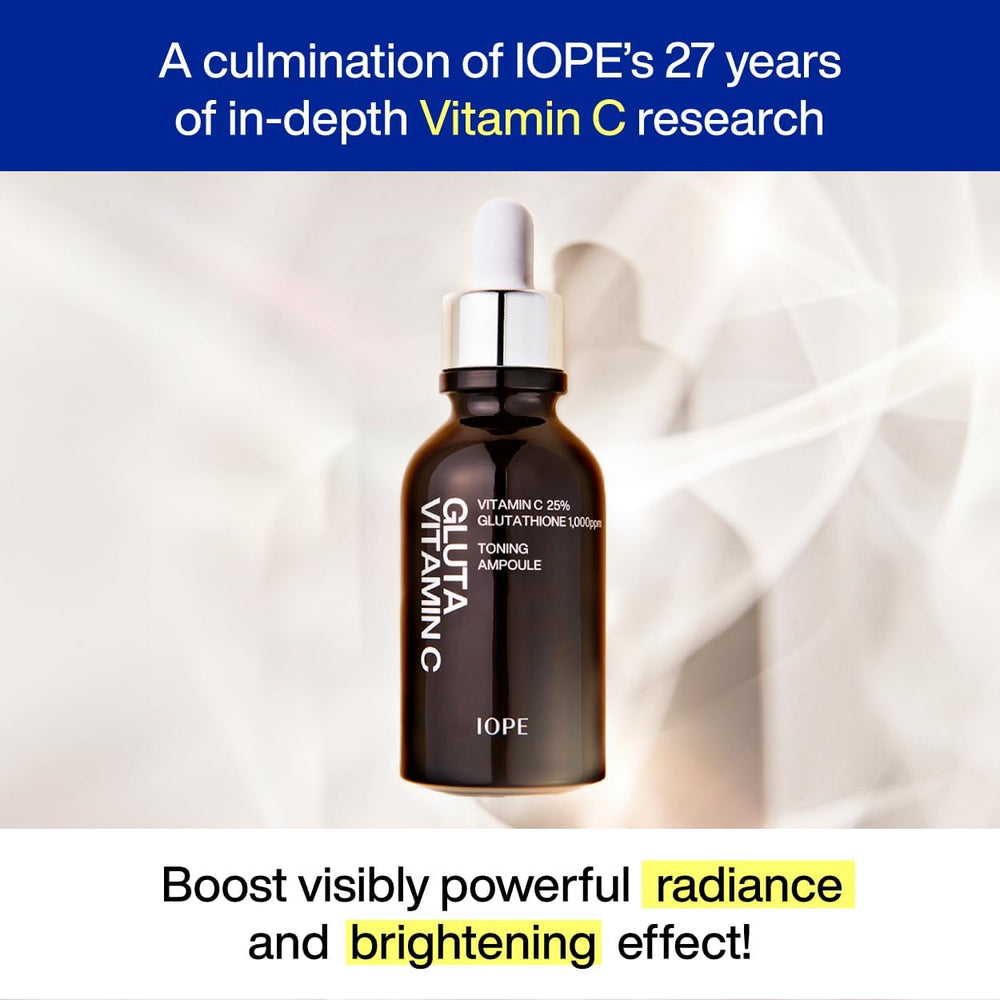 IOPE Gluta Vitamin C Serum swirl on skin showing radiant glow and texture