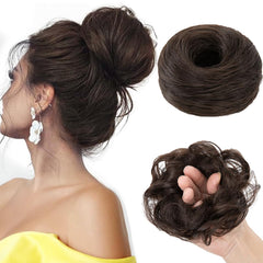 IOVOIMMSL small messy bun in dark brown adds lightweight volume for thin hair.