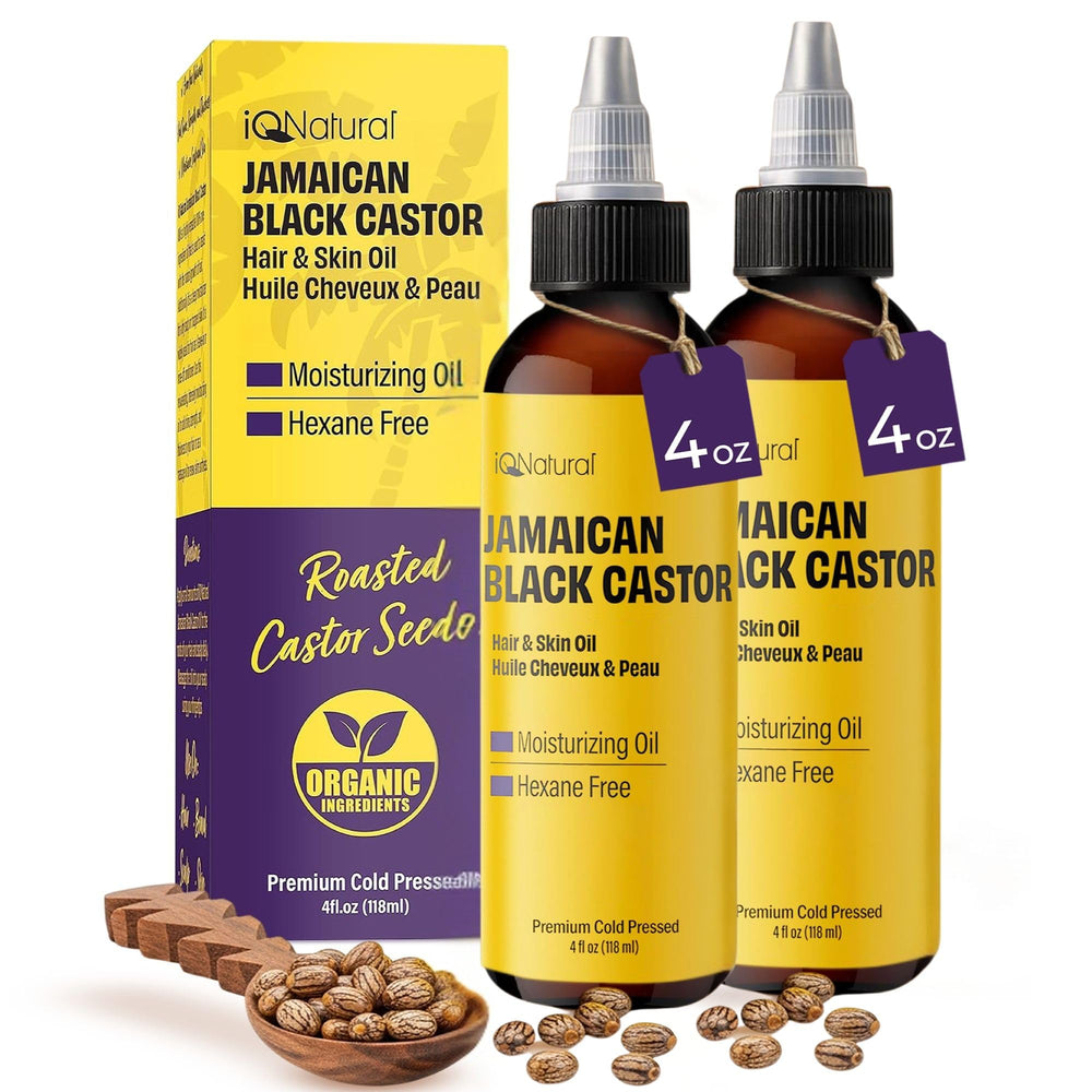 IQNATURAL Jamaican Black Castor Oil bottle front view for conditioning and scalp nourishment