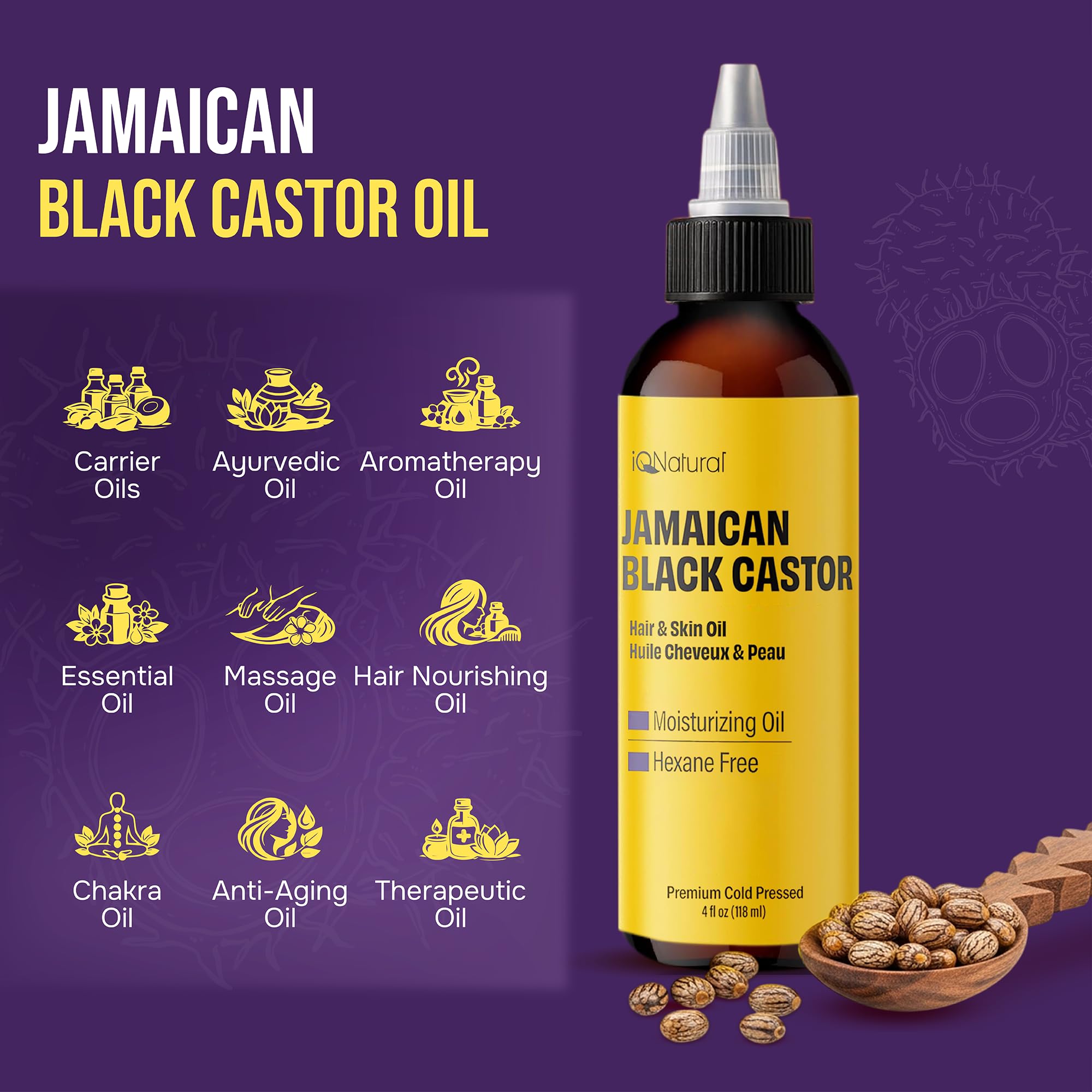 IQNATURAL unscented castor oil bottle with clean packaging
