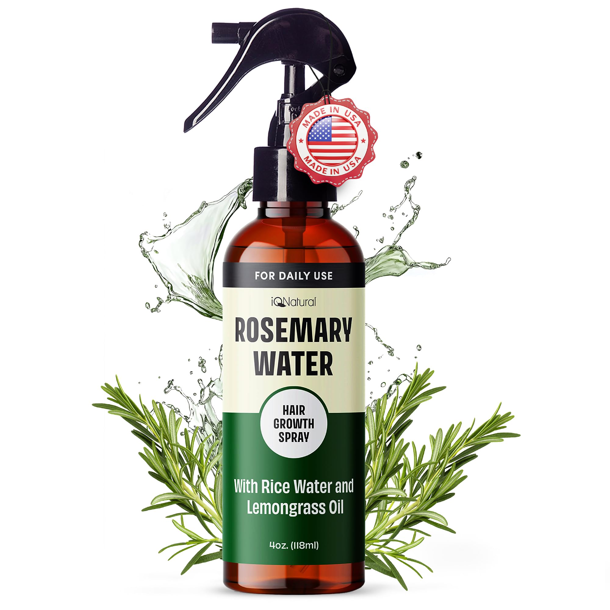 IQNATURAL rosemary water spray bottle front for daily scalp refresh and lightweight hair care