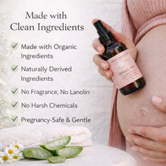 Irene Organics Belly Oil unscented formula offers gentle care for mom and baby.