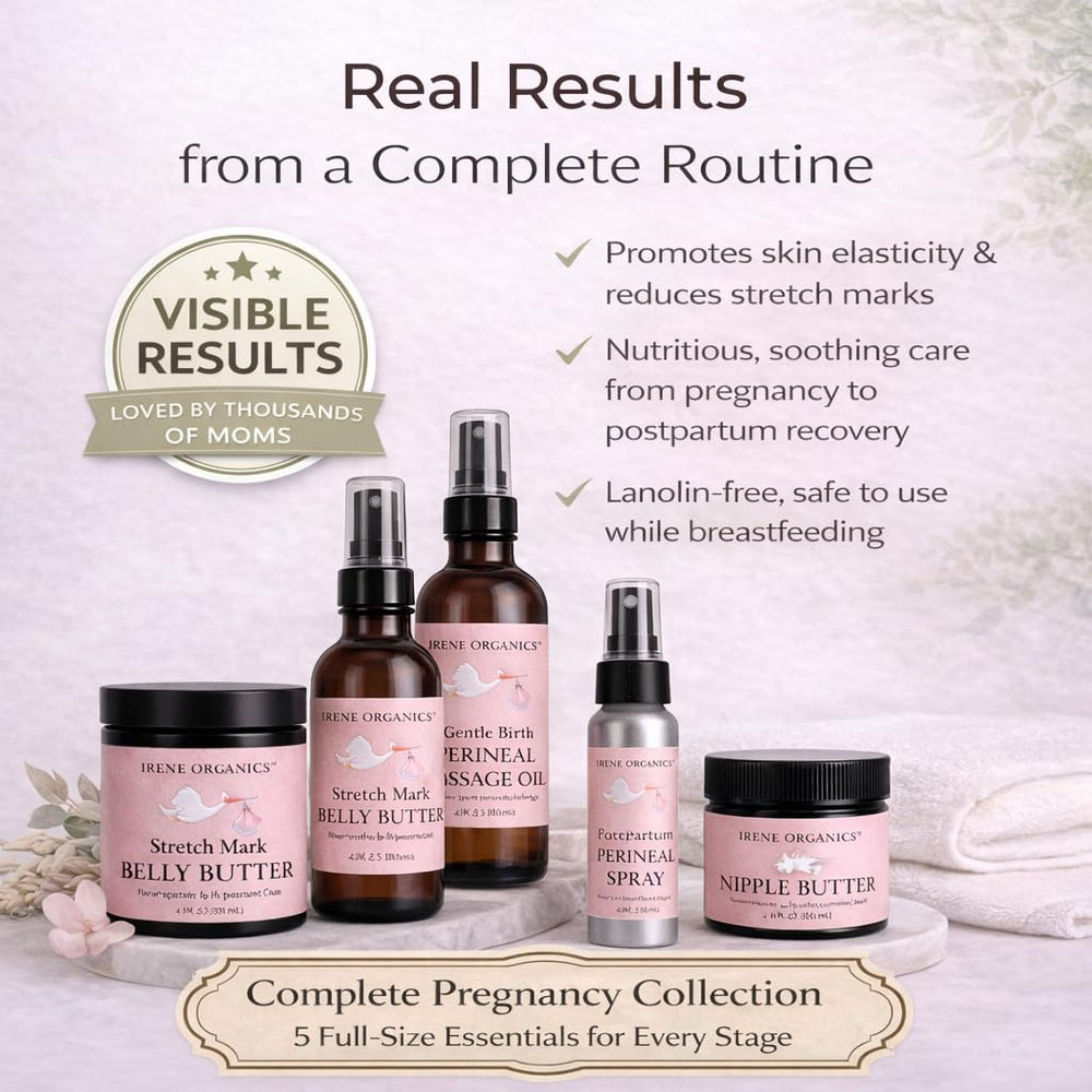 Irene Organics Belly Bundle Gift Box showcases pregnancy skincare essentials.