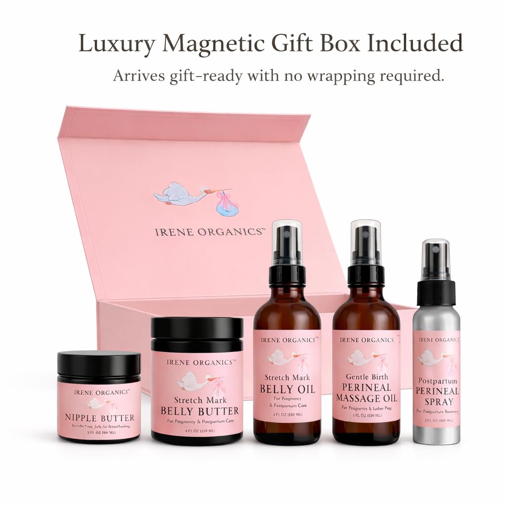 IRENE Organics Belly Oil provides deep hydration for growing skin during pregnancy.