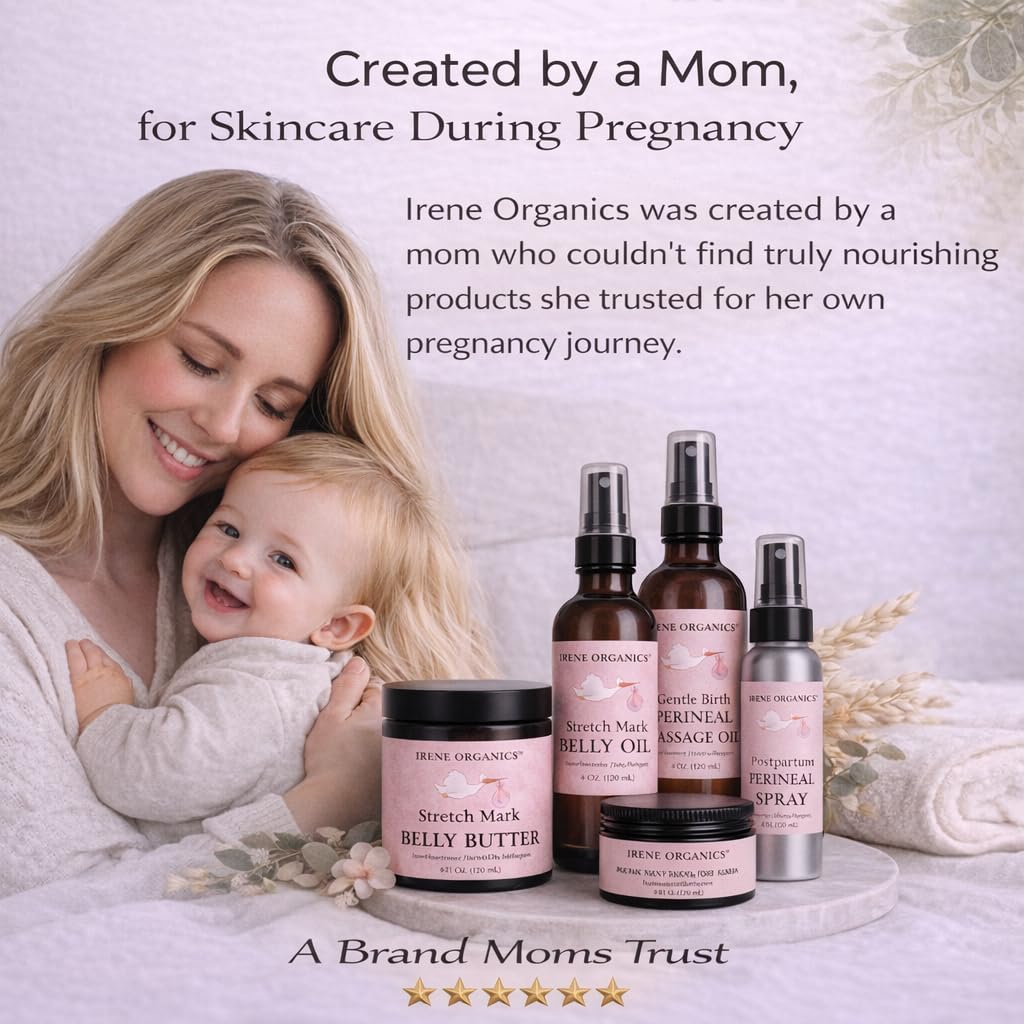 Irene Organics Pregnancy Care Essentials highlight clean skincare for moms-to-be.