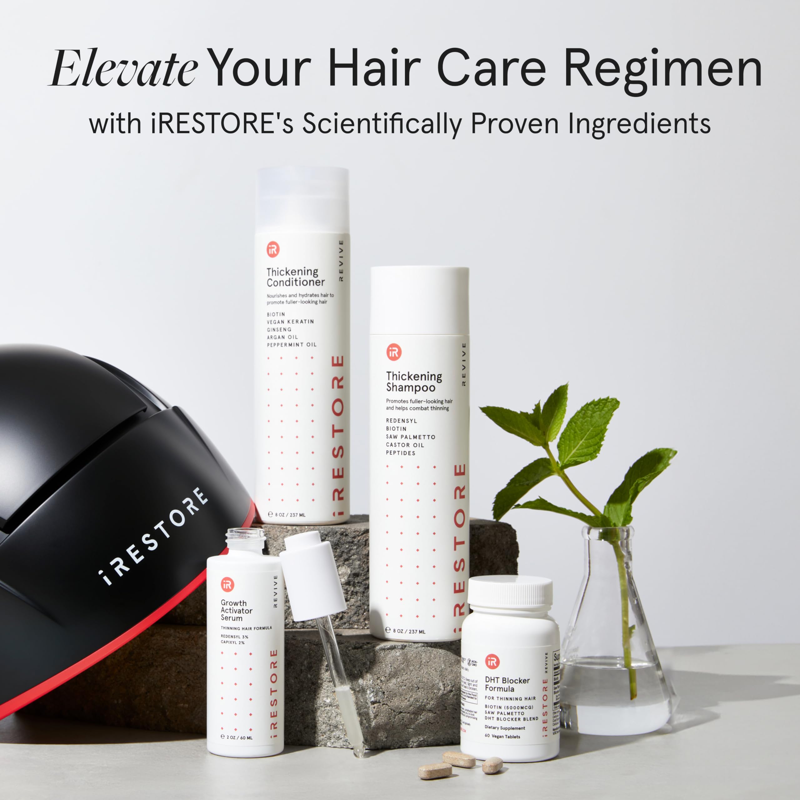 iRestore Biotin conditioner indicating fuller-looking hair and shine