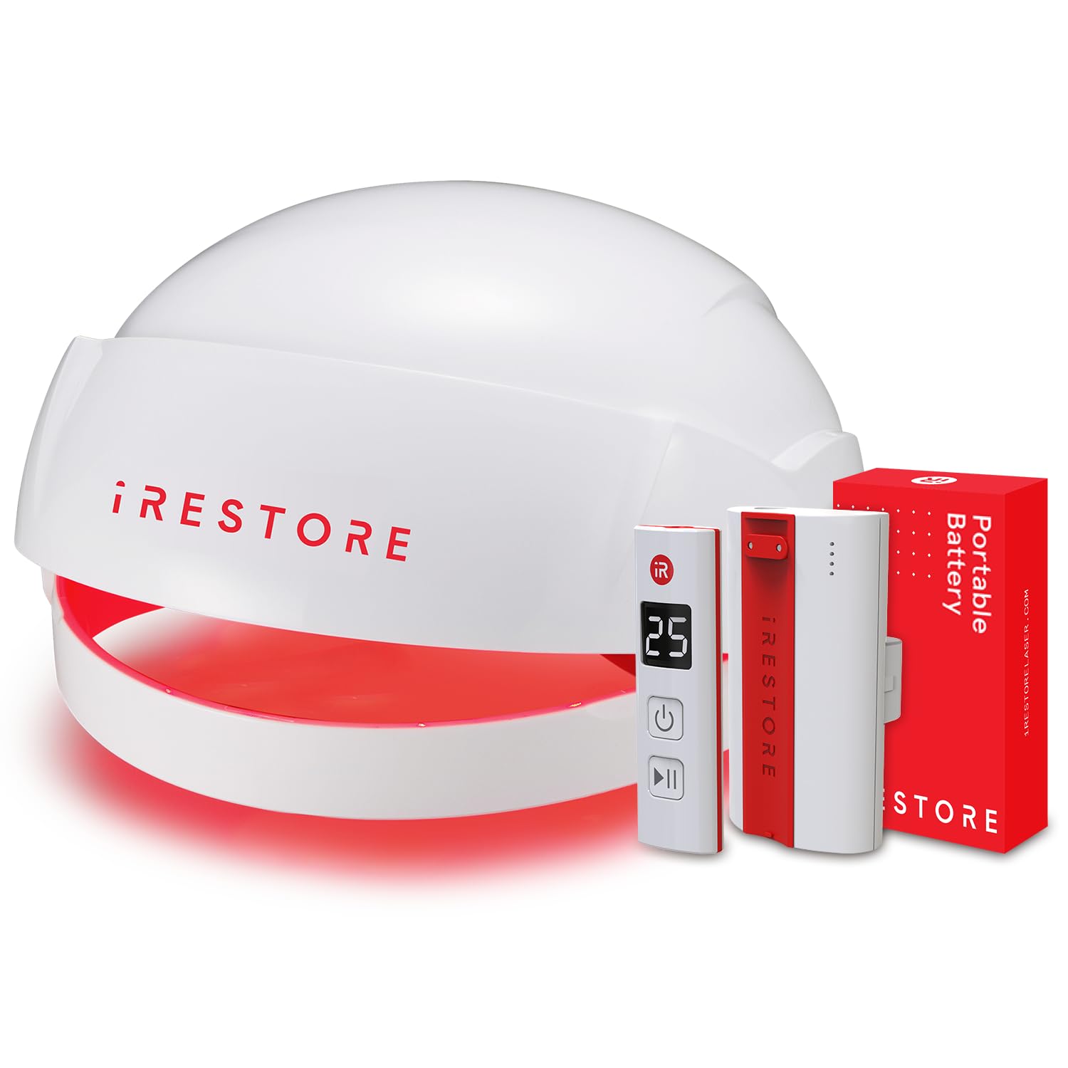 iRestore Essential front view demonstrates hands-free, comfortable laser therapy for thinning hair.