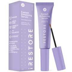 iRESTORE Eyelash Serum bottle front; vegan formula supports lash enhancement.
