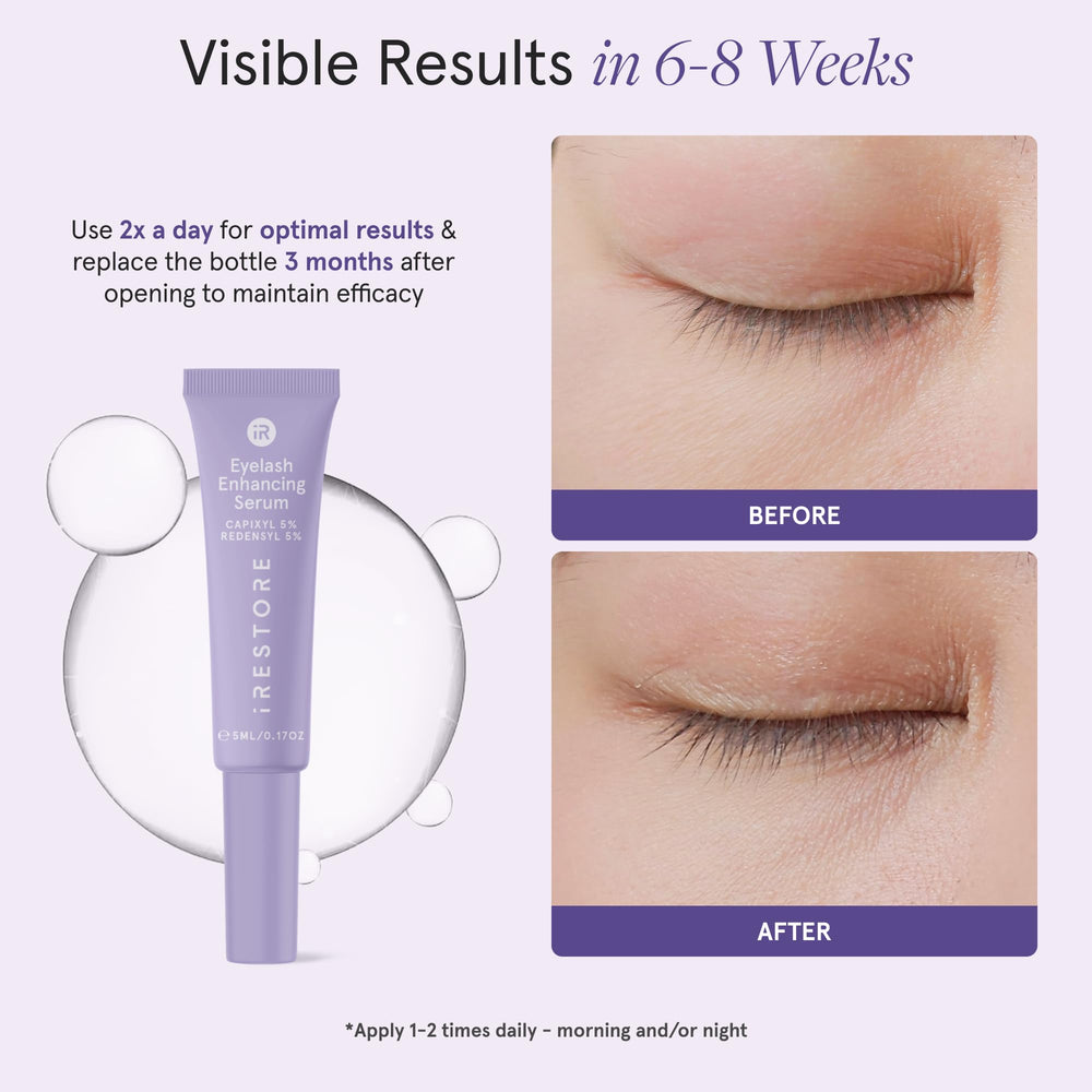 iRESTORE Eyelash Serum brush-tip closeup for precise lash-line application and even coverage.