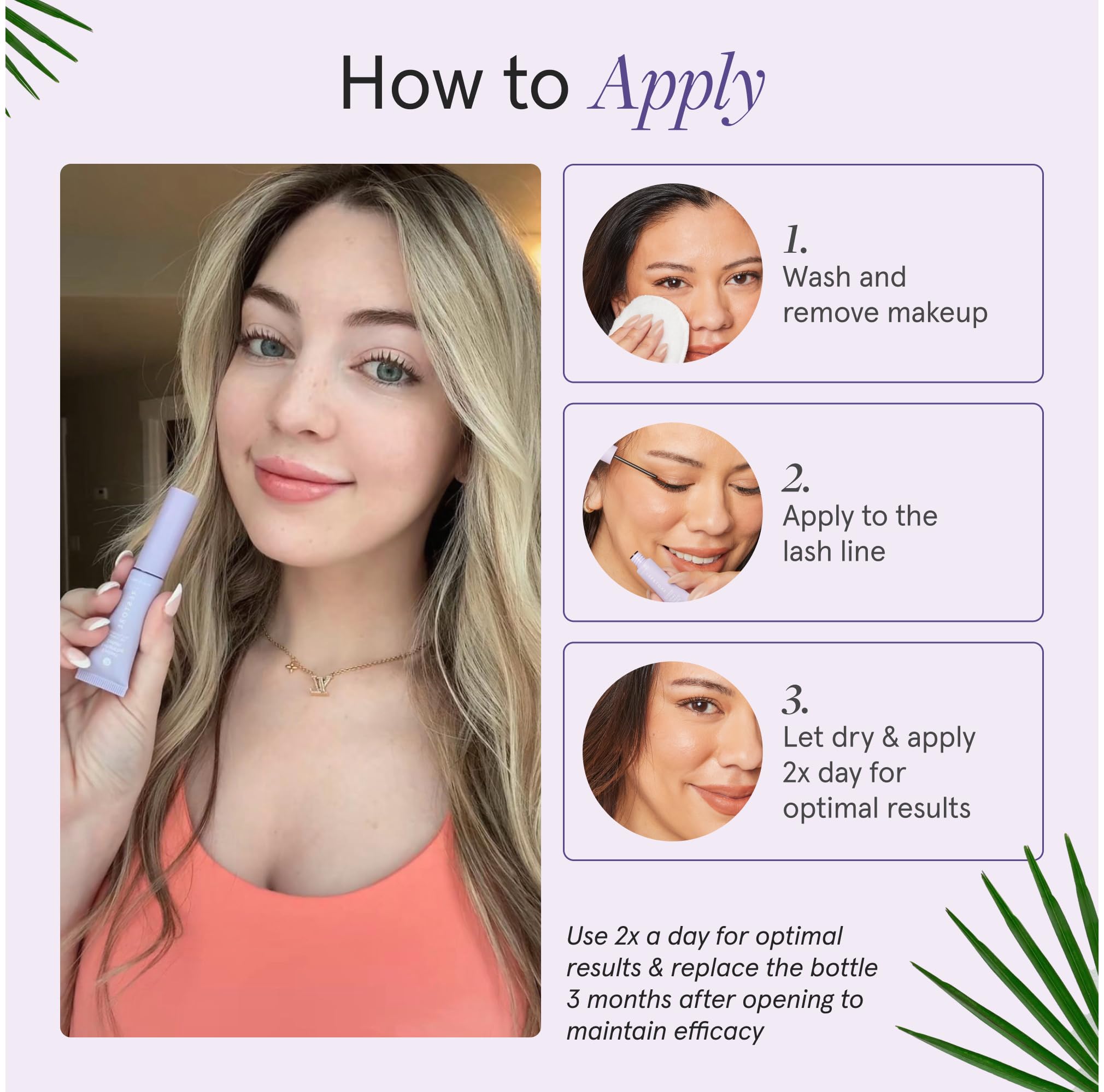iRESTORE Eyelash Serum ingredients visual with plant actives for nourishing lashes.
