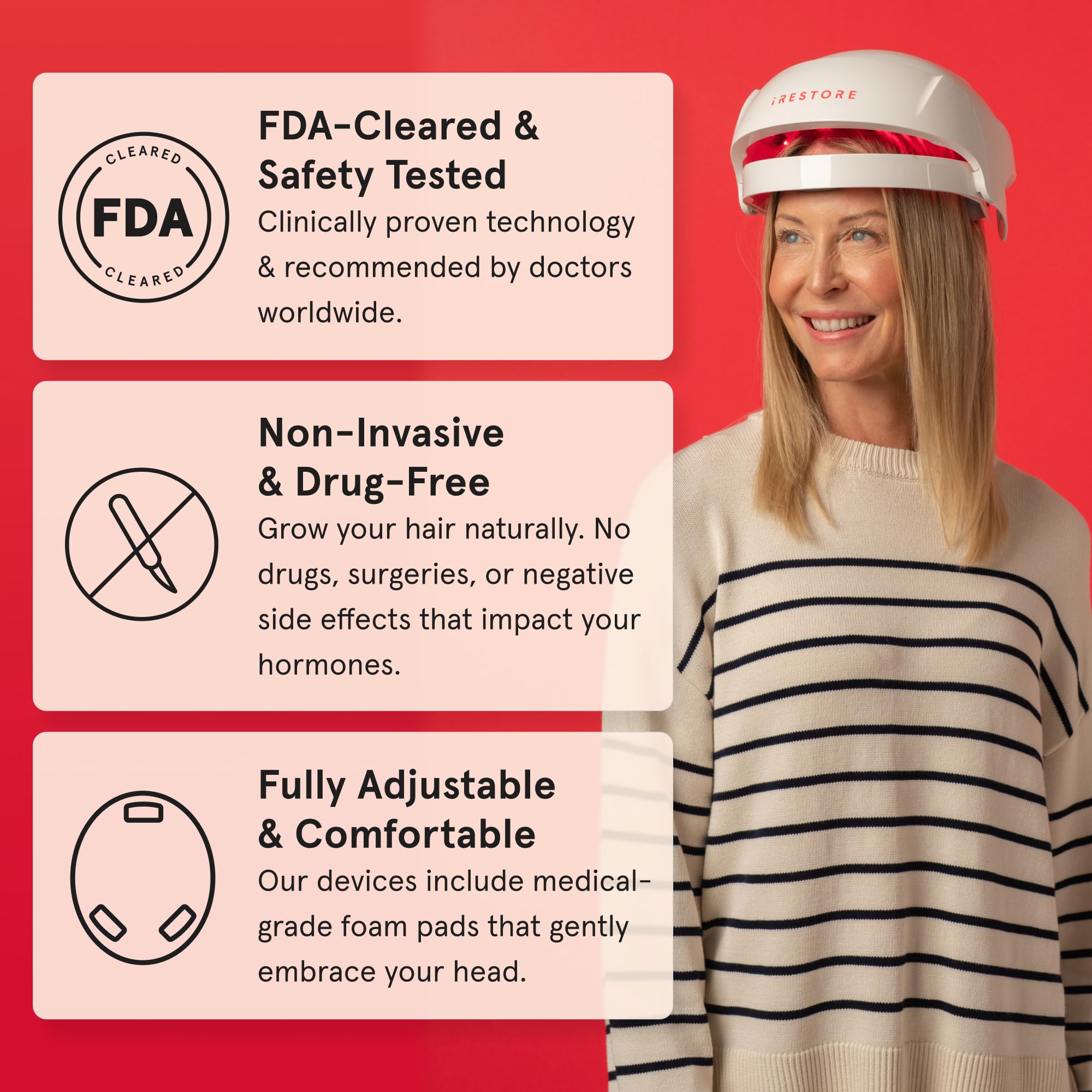 iRestore Essential packaging highlights user-friendly setup and clear FDA-cleared messaging.