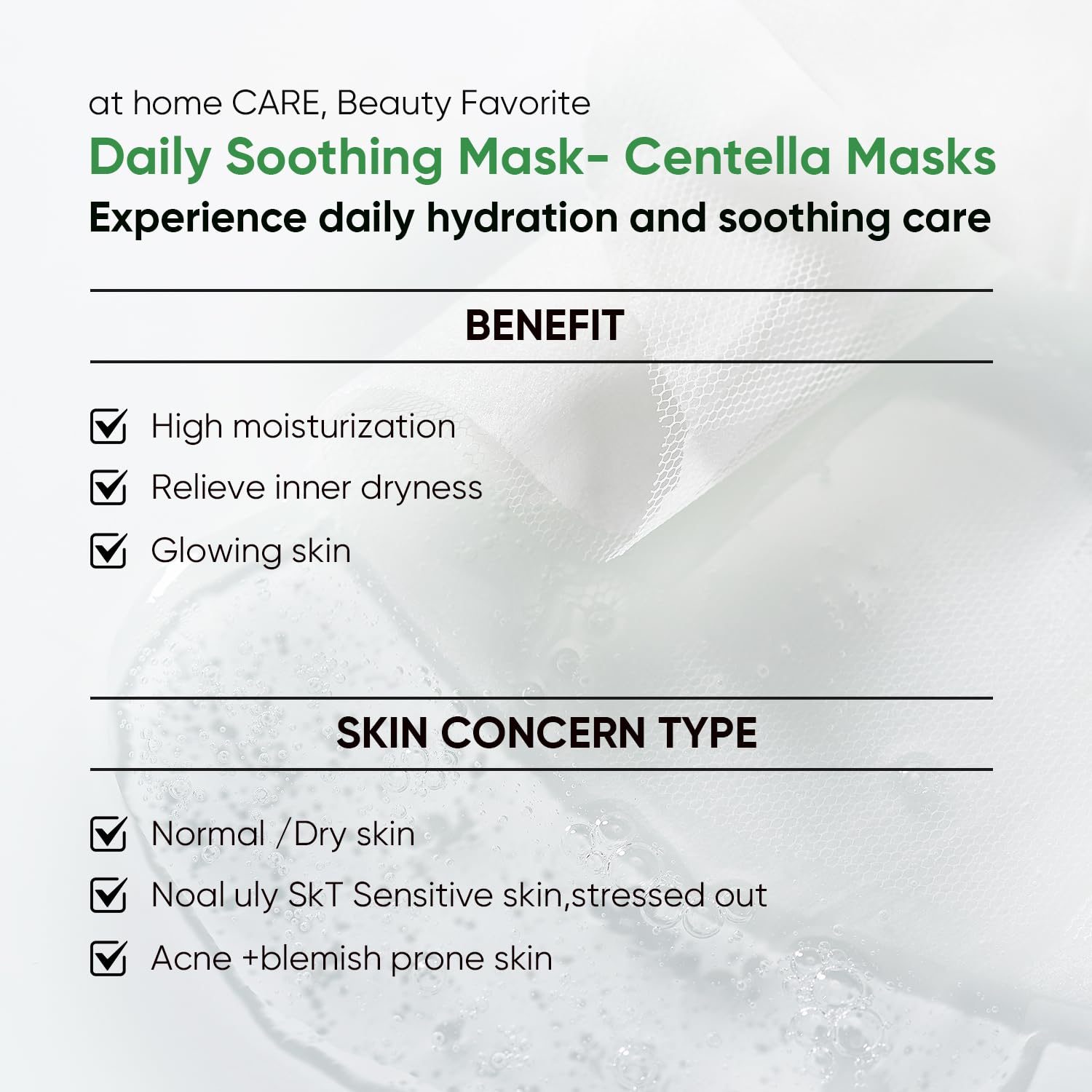 IREV Centella Mask ingredients aloe extract showcased.