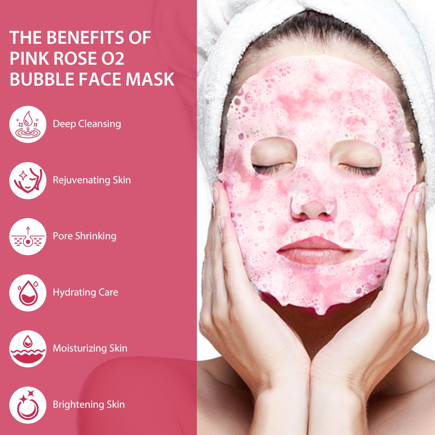 IREV Pink Rose O2 Bubble Mask foam closeup with active bubbles cleansing pores.