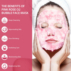 IREV Pink Rose O2 Bubble Mask foam closeup with active bubbles cleansing pores.