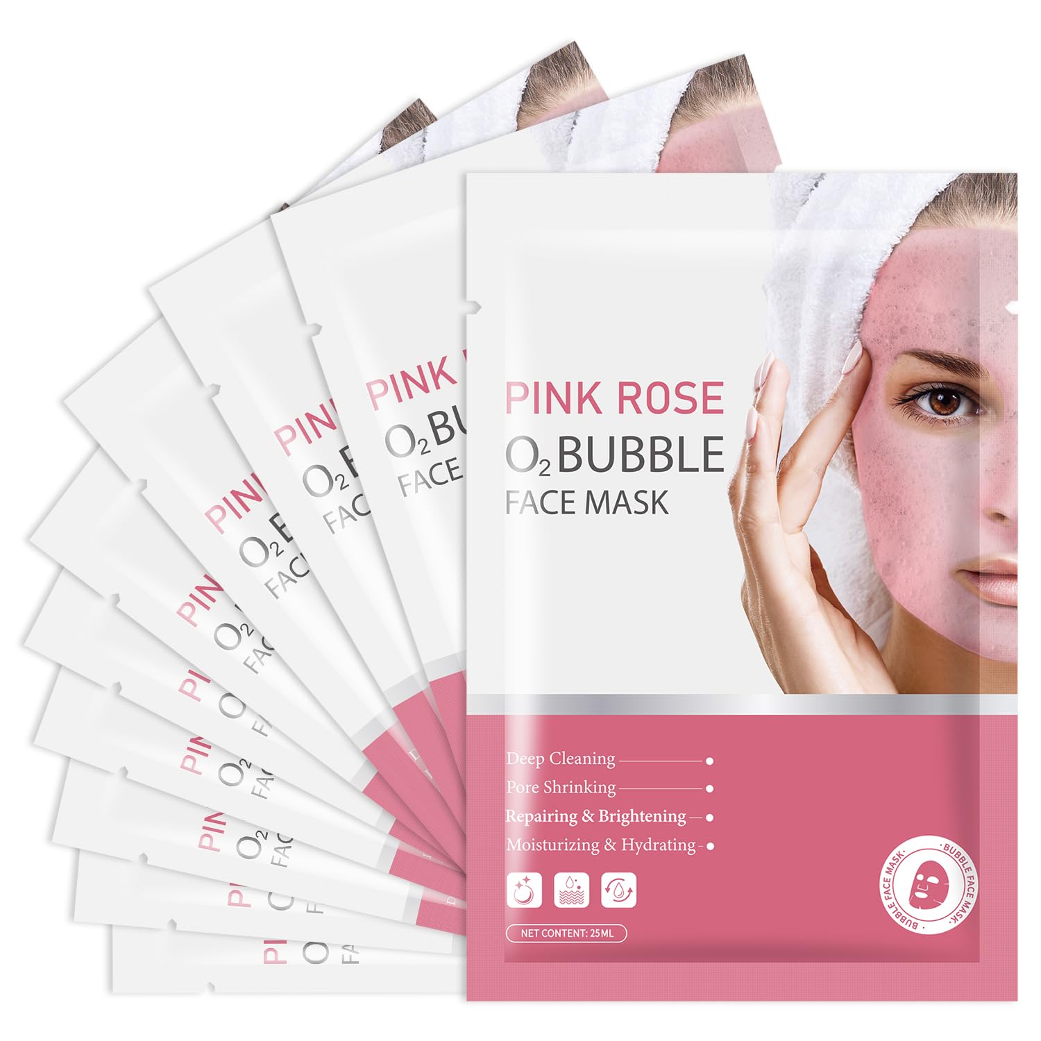 IREV Pink Rose O2 Bubble Mask pack ready for refreshing skincare routine.
