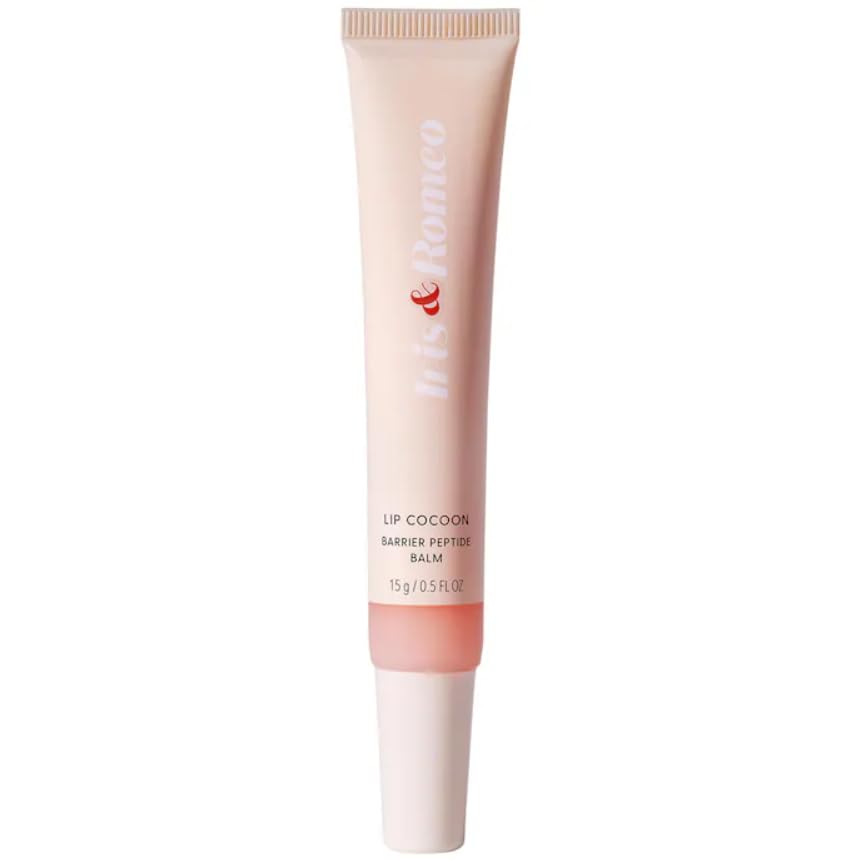 Iris and Romeo Lip Cocoon Barrier Peptide Balm jar shows rich nourishing texture.