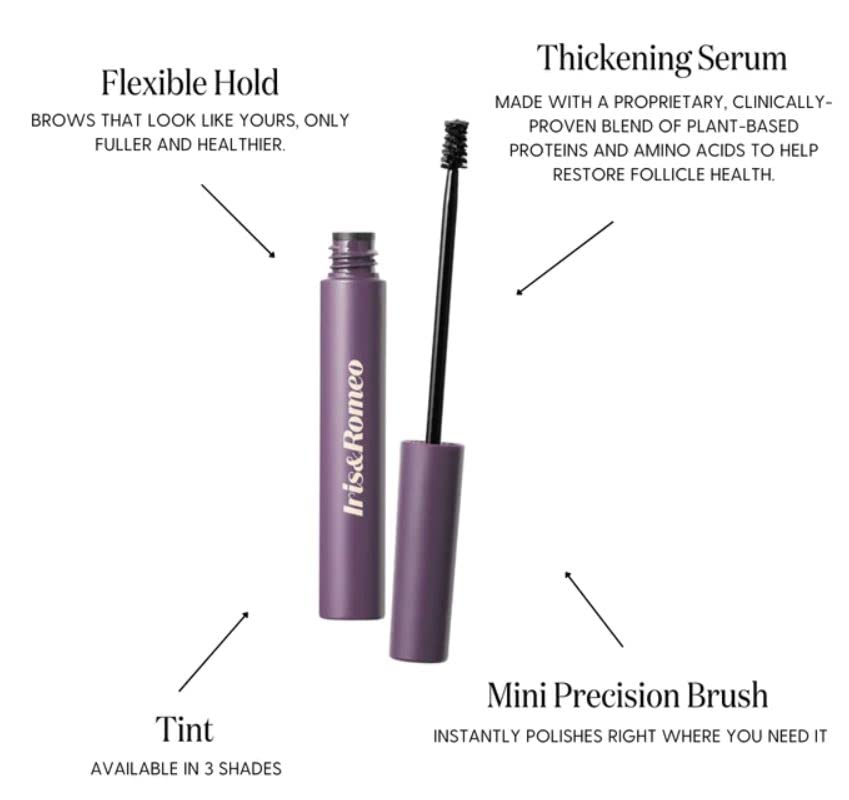 IRIS&ROMEO Brow Up Thickening Brow Balm Cool Blonde—brush strokes show lightweight hold.