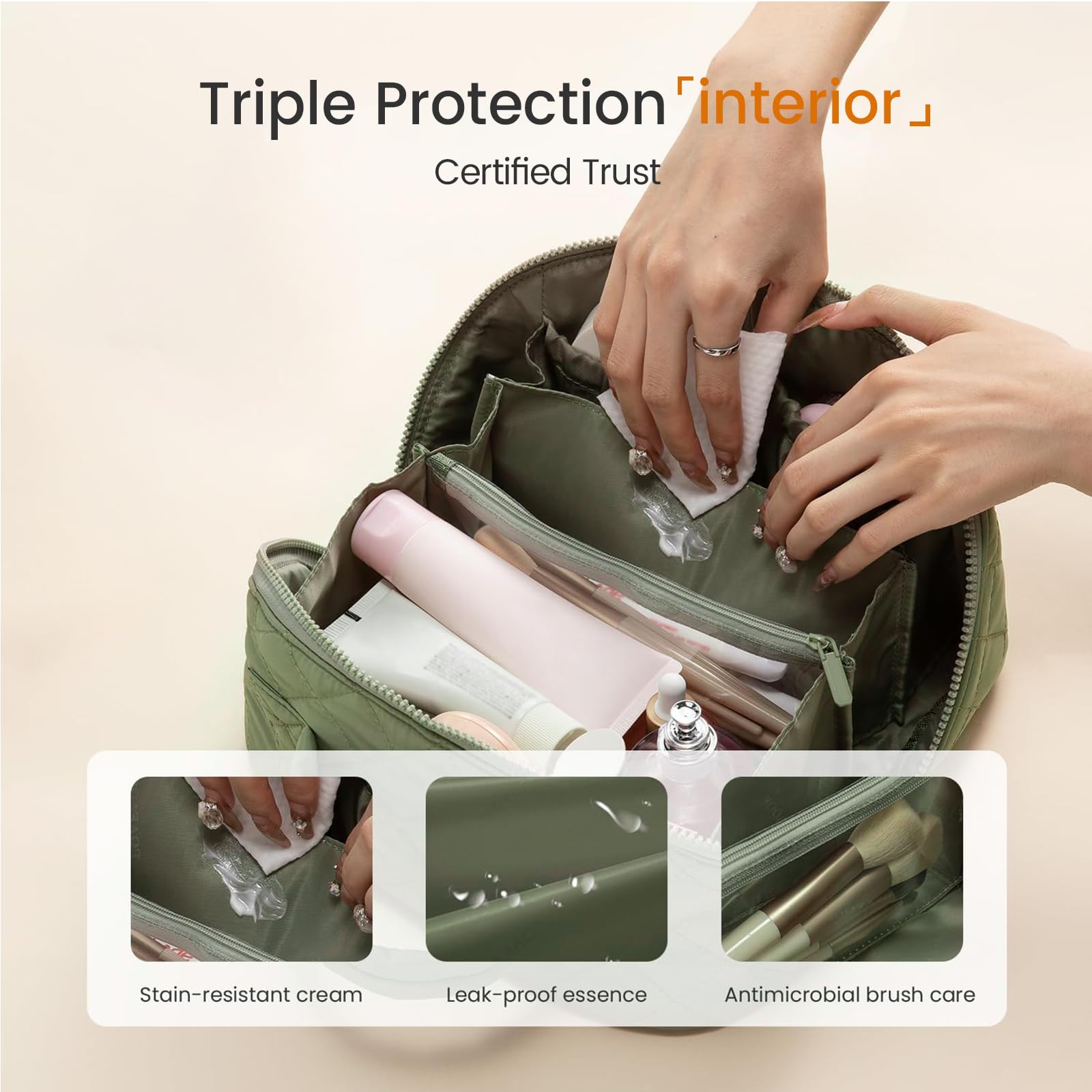 IrisCargo Toiletry Bag fits full-size bottles and palettes neatly